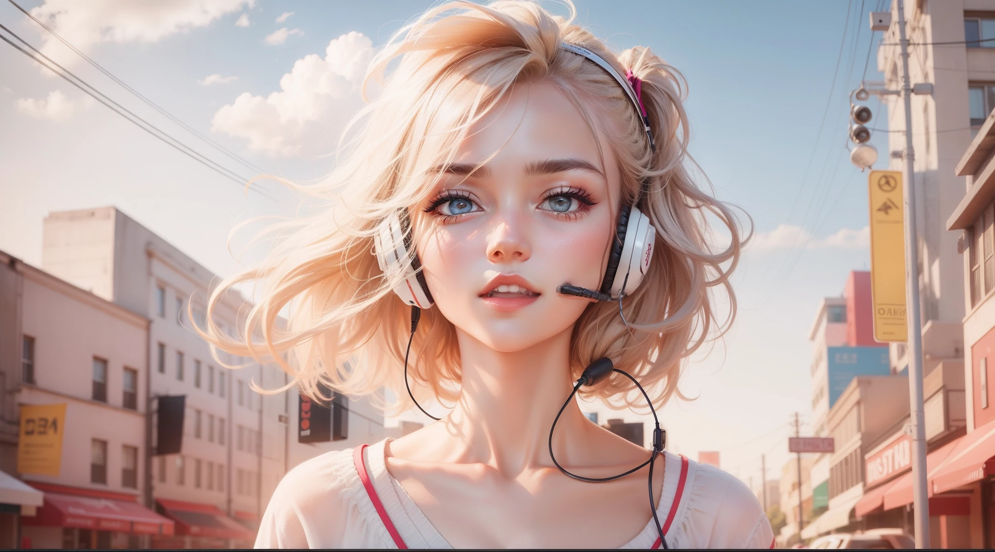 1girl, Stunningly Beautiful Girl, on all fours in the air , Fondly , Large assembly , Revealing clothes, Chain headgear , denim vest , A bracelet, A bracelet, Garter for legs, Knee brace, Кроссовки Slide, Square-shaped face, Retro Eyes, Platinum blonde pigtails, Short hair, Bob haircut, Coral matte lipstick, Mountain settlement , :q, Confident, ((Photorealistic):1.1), (Raw, 8K:1.2), (Textured skin, pores skin:1.1), intricate details, Masterpiece, Best Quality, hiquality,