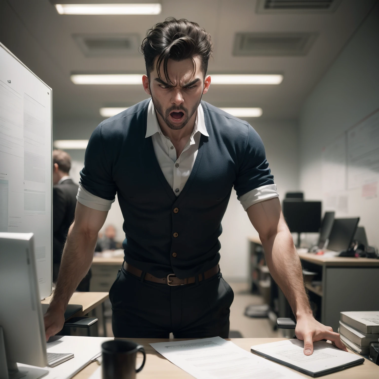 Inside the office,An angry man