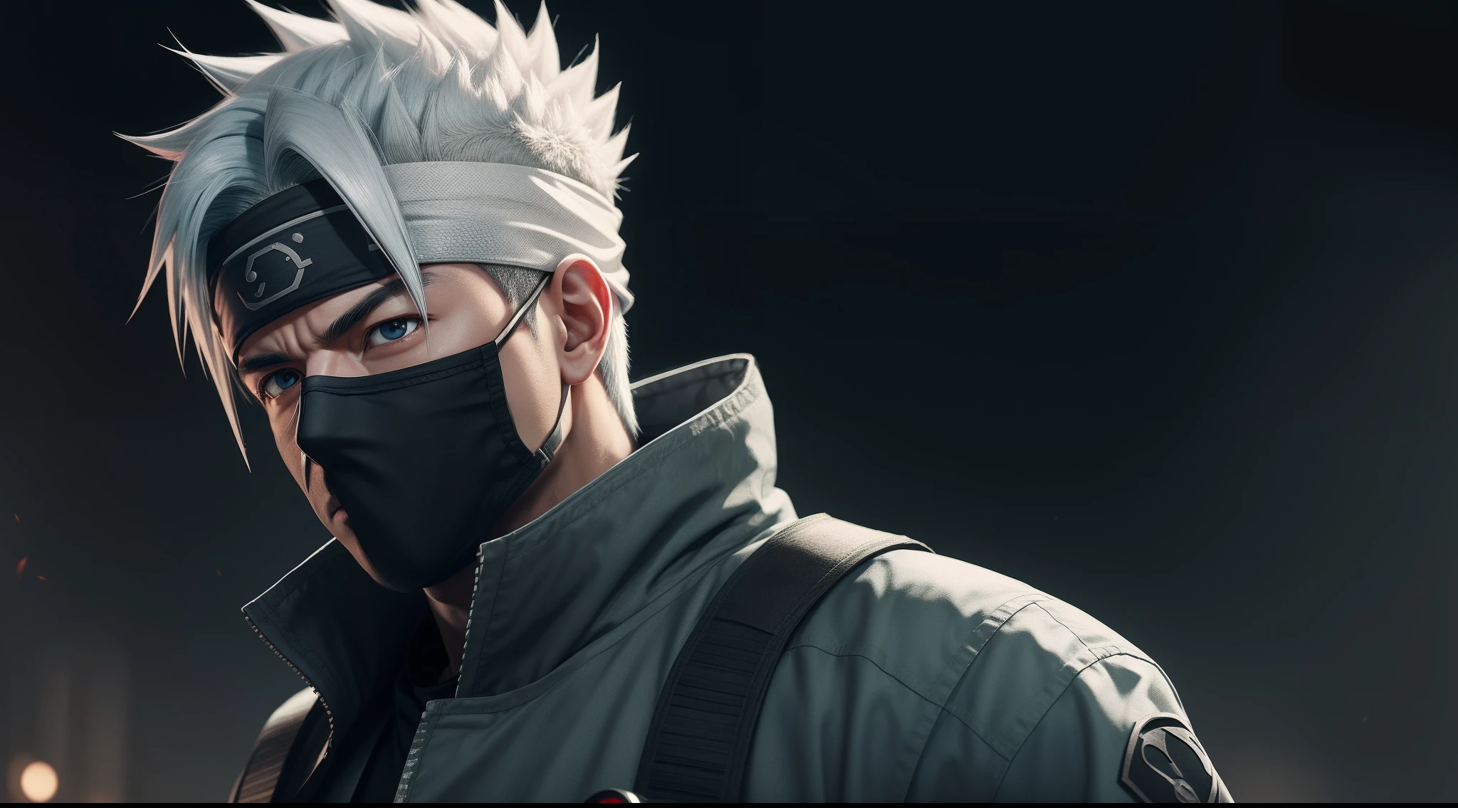 Hot profile picture, masterpiece, extremely accurate rendering, cool beautiful Hatake Kakashi, solo, reliable young man, savior of the world, simple design, best picture, 8K, red eyes pale, the same color as the original demon ninja.