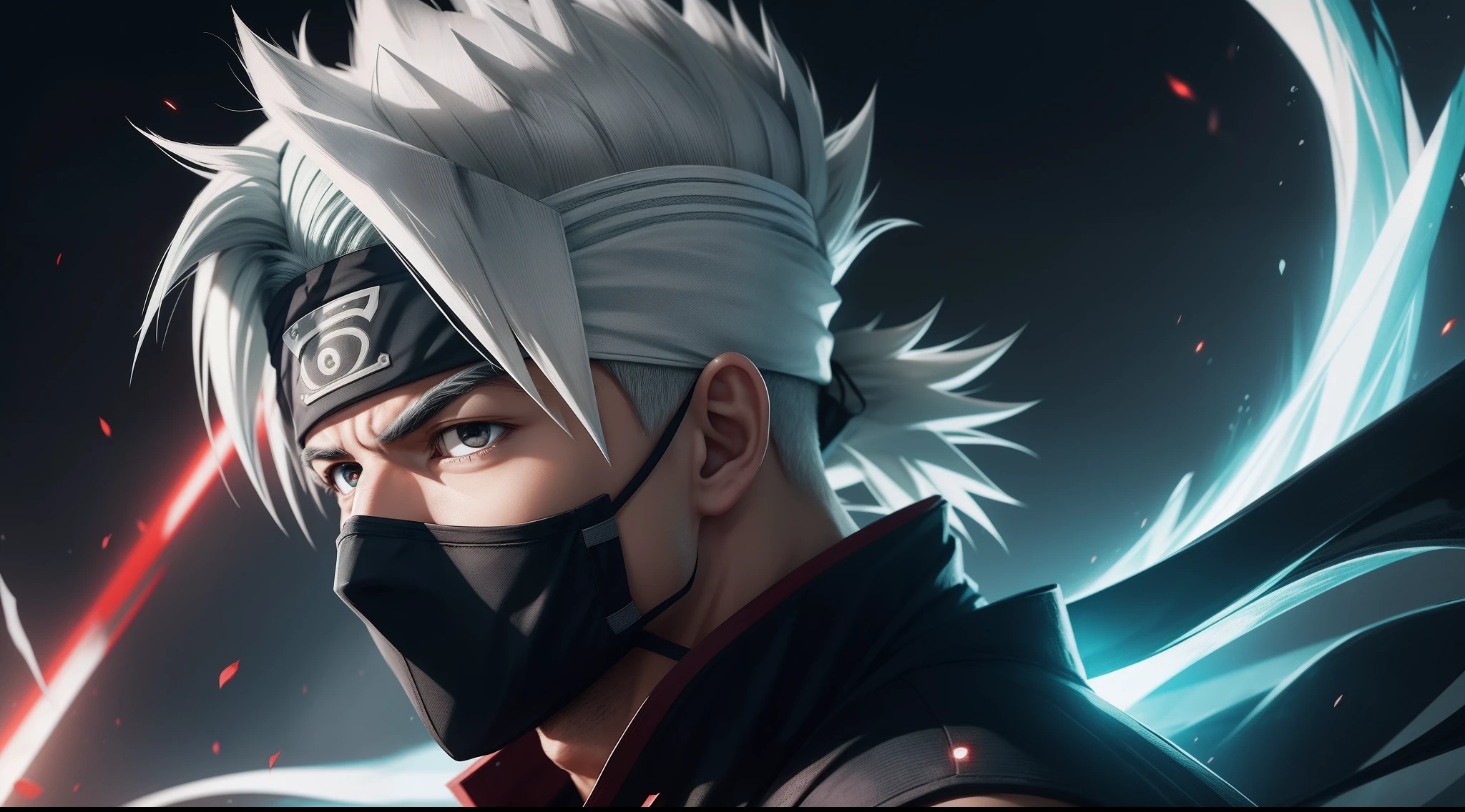 Hot profile picture, masterpiece, extremely accurate rendering, cool beautiful Hatake Kakashi, solo, reliable young man, savior of the world, simple design, best picture, 8K, red eyes pale, the same color as the original demon ninja.