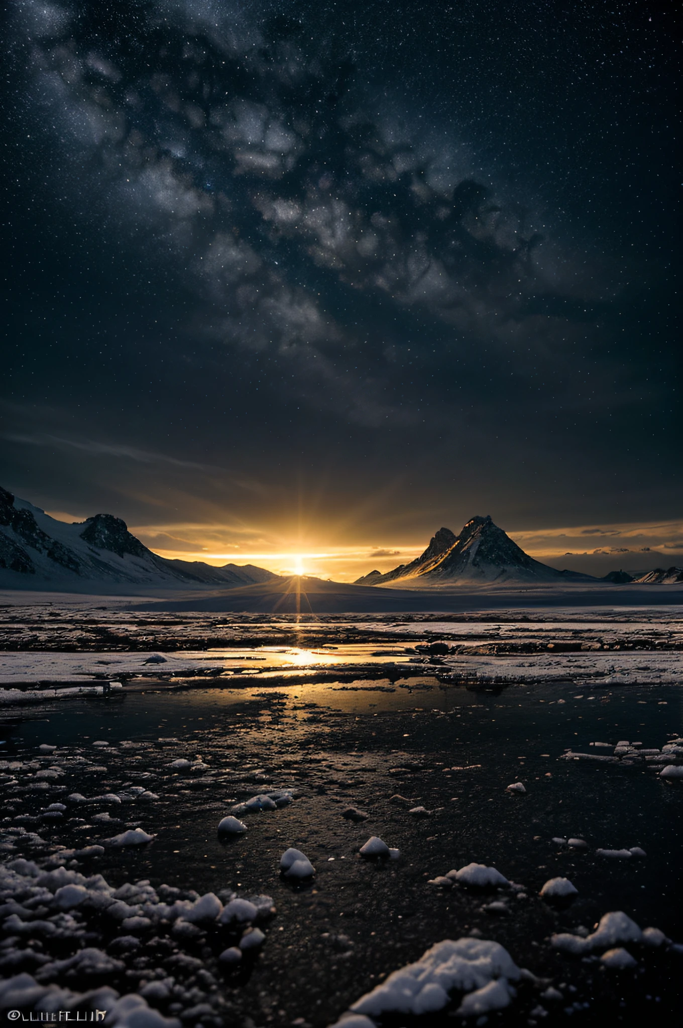 fin del mundo, Epic realistic, (hdr:1.4), (colores apagados: 1.4), apocalipsis, congelado, abandonado, lluvia con nieve, neblina muy densa, colores neutros, noche, refracciones del espacio de la pantalla (detalles intrincados), (detalles intrincados, hiperdetallados:1.2), Art Station, Cinematic shot, vignette, fondo complejo, edificios, nevado, 12k