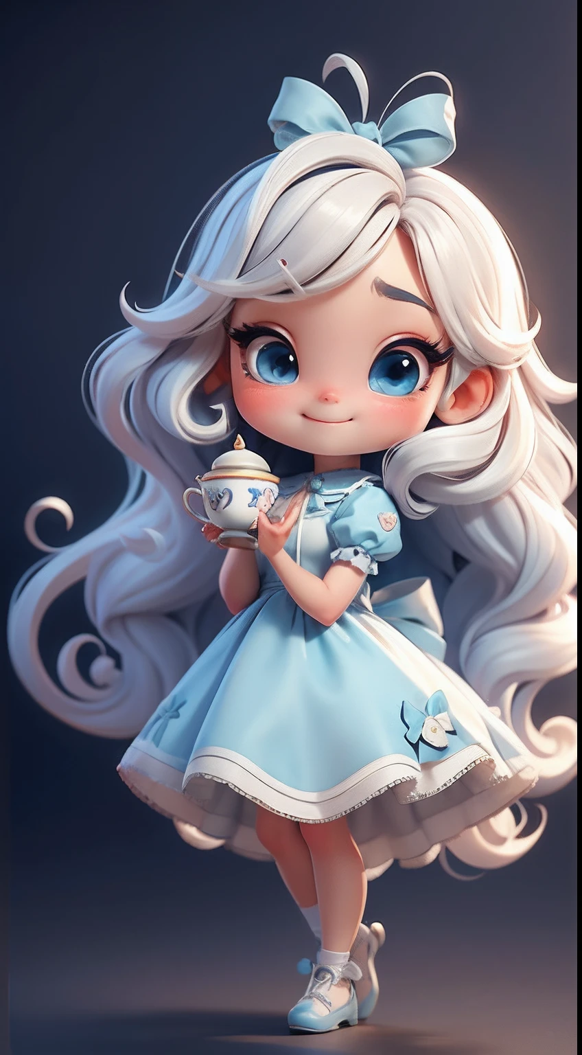 Create a loli chibi version of the Alice character in an 8K resolution.
Boneca Chibi Alice: She should look adorable and cute, Keeping the iconic elements of the original character. A Alice chibi deve ter um rosto redondo com olhos grandes e brilhantes, long eyelashes and rosy cheeks. Seus cabelos devem ser curtos e em tons vibrantes de loiro ou castanho claro.
Vestido encantador: Vista a Alice chibi com um vestido fofo e elegante em tons de azul ou branco. O vestido pode ter babados, lace and details that refer to the theme of Wonderland. Add loops or ribbons to add a touch of delicacy.
Avental e Arco: Acrescente um avental branco sobre o vestido da Alice chibi, tied at the waist with a delicate bow. O avental pode ter pequenos detalhes como bolsos ou bordados sutis.
Meias e Sapatos Fofos: Complete o visual da Alice chibi com meias listradas em azul e branco ou com detalhes divertidos. On the feet, coloque sapatos fofos de boneca, com amarras ou fivelas.
magical accessories: Add lovely accessories to Alice chibi, like a bow in the hair or a tiara with Wonderland-themed details. You can also include a pocket watch or a cup of tea in your hands.
Certifique-se de adicionar sombras, texturas e detalhes nos cabelos, Alice chibi's clothes and accessories to make her even more adorable and charming. Give him a curious expression and a sweet smile on his face, capturing the essence of the character in a delicate and charming way.