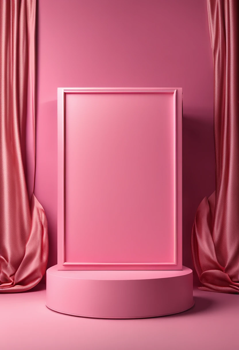 3D display podium pink background. Luxury silk cloth in motion. Glamour minimal gold pedestal for beauty, cosmetic product presentation. Feminine copy space, brown template, studio 3d render