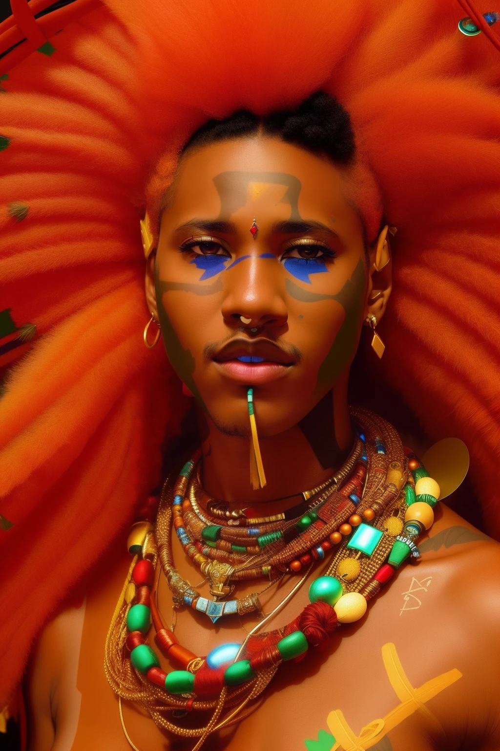 um close up de uma pessoa com um colar e uma cruz, Guerreiro Maasai, Homem Africanoo, afrofuturista, Africano, inspirado em Ras Akyem, Afrofuturista, Arte Digital - W 640, inspirado em Barkley Hendricks, mulher Africanoa, arte digital, mas foto, portrait of a digital shaman, estilo afrofuturismo, Fractais Africanoos