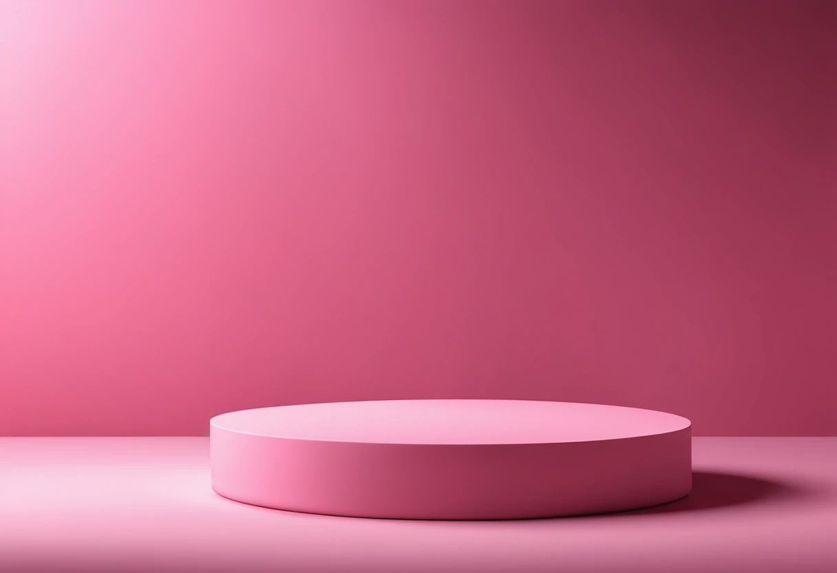 3D display pink podium background. Tecido de seda de luxo em movimento. Glamour Minimum Gold Pedestal for Beauty, Presentation of the cosmetic product. Female copy space, modelo marrom, Studio 3D Rendering