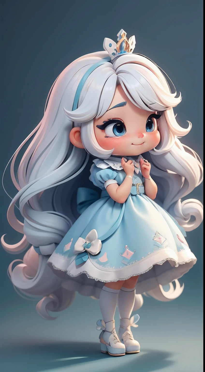 Create a li bahibi version of the Alice character in an 8K resolution.
Boneca Chibi Alice: She should look adorable and cute, Keeping the iconic elements of the original character. A Alice chibi deve ter um rosto redondo com olhos grandes e brilhantes, long eyelashes and rosy cheeks. Seus cabelos devem ser curtos e em tons vibrantes de loiro ou castanho claro.
Vestido encantador: Vista a Alice chibi com um vestido fofo e elegante em tons de azul, rosa ou branco. O vestido pode ter babados, lace and details that refer to the theme of Wonderland. Add loops or ribbons to add a touch of delicacy.
Avental e Arco: Acrescente um avental branco sobre o vestido da Alice chibi, tied at the waist with a delicate bow. O avental pode ter pequenos detalhes como bolsos ou bordados sutis.
Meias e Sapatos Fofos: Complete o visual da Alice chibi com meias listradas em azul e branco ou com detalhes divertidos. On the feet, coloque sapatos fofos de boneca, com amarras ou fivelas.
magical accessories: Add lovely accessories to Alice chibi, like a bow in the hair or a tiara with Wonderland-themed details. You can also include cute theme accessories in your hands.
Certifique-se de adicionar sombras, texturas e detalhes nos cabelos, Alice chibi's clothes and accessories to make her even more adorable and charming. Give him a smiling expression and a sweet smile on his face, capturing the essence of the character in a delicate and charming way.