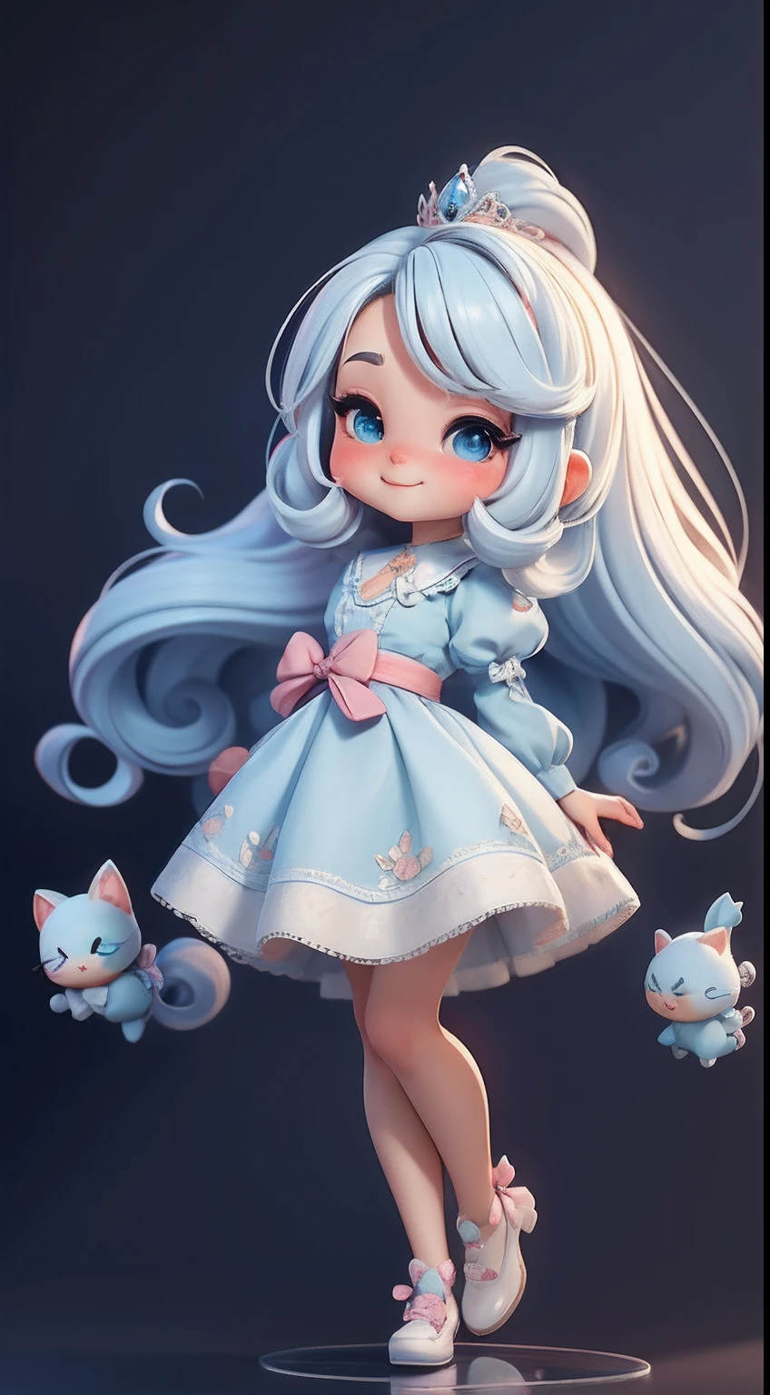 Create a li bahibi version of the Alice character in an 8K resolution.

Boneca Chibi Alice: She should look adorable and cute, Keeping the iconic elements of the original character. A Alice chibi deve ter um rosto redondo com olhos grandes e brilhantes, long eyelashes and rosy cheeks. Seus cabelos devem ser curtos e em tons vibrantes de loiro ou castanho claro.

Vestido encantador: Vista a Alice chibi com um vestido fofo e elegante em tons de azul, rosa ou branco. O vestido pode ter babados, lace and details that refer to the theme of Wonderland. Add loops or ribbons to add a touch of delicacy.

Avental e Arco: Acrescente um avental branco sobre o vestido da Alice chibi, tied at the waist with a delicate bow. O avental pode ter pequenos detalhes como bolsos ou bordados sutis.

Meias e Sapatos Fofos: Complete o visual da Alice chibi com meias listradas em azul e branco ou com detalhes divertidos. On the feet, coloque sapatos fofos de boneca, com amarras ou fivelas.

magical accessories: Add lovely accessories to Alice chibi, like a bow in the hair or a tiara with Wonderland-themed details. You can also include cute theme accessories in your hands.

Certifique-se de adicionar sombras, texturas e detalhes nos cabelos, Alice chibi's clothes and accessories to make her even more adorable and charming. Give him a smiling expression and a sweet smile on his face, capturing the essence of the character in a delicate and charming way.