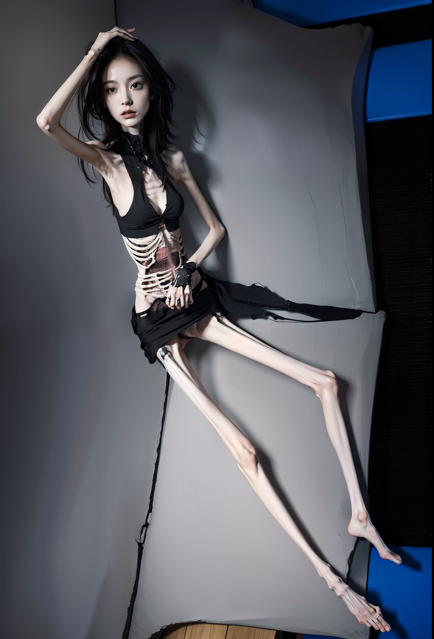 Skinny,emaciated,the ribs,innominate bone,pelvic bone,skeleton,hunger,femele,big breasts thin waist,Thin leg,Malnutrition