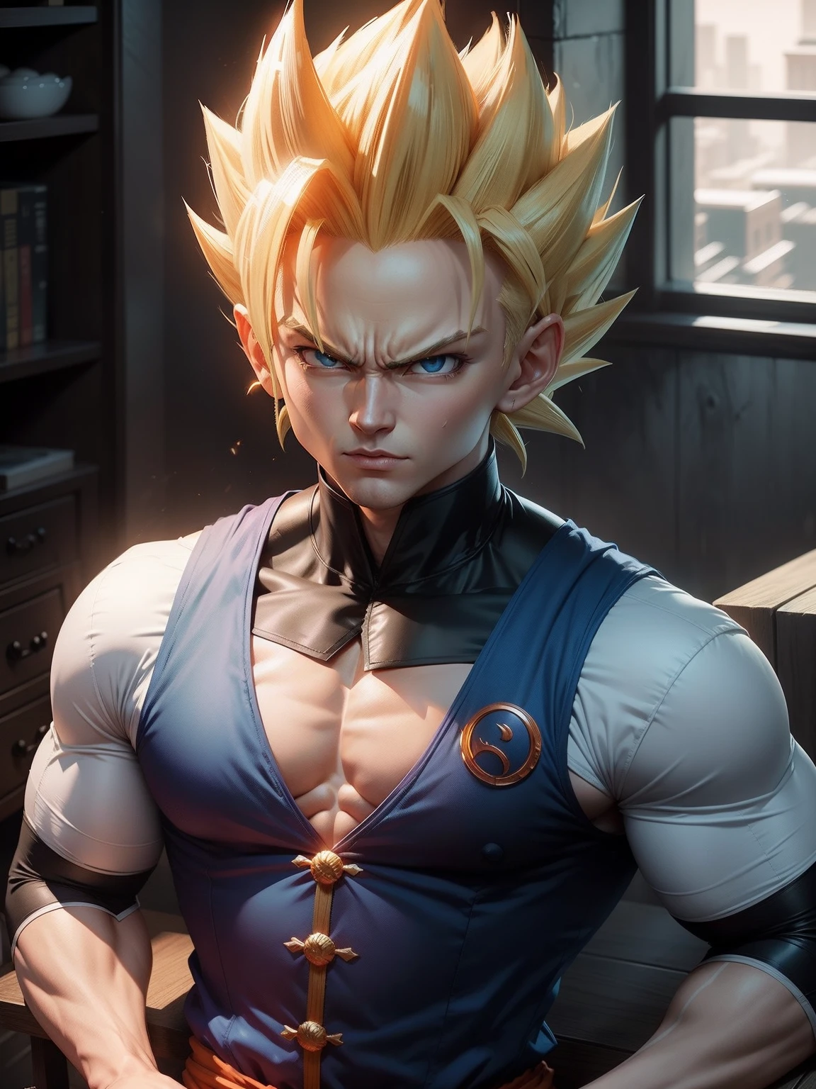 Dragon ball z gohan super saiyajin 2, olhos azuis, classic orange uniform