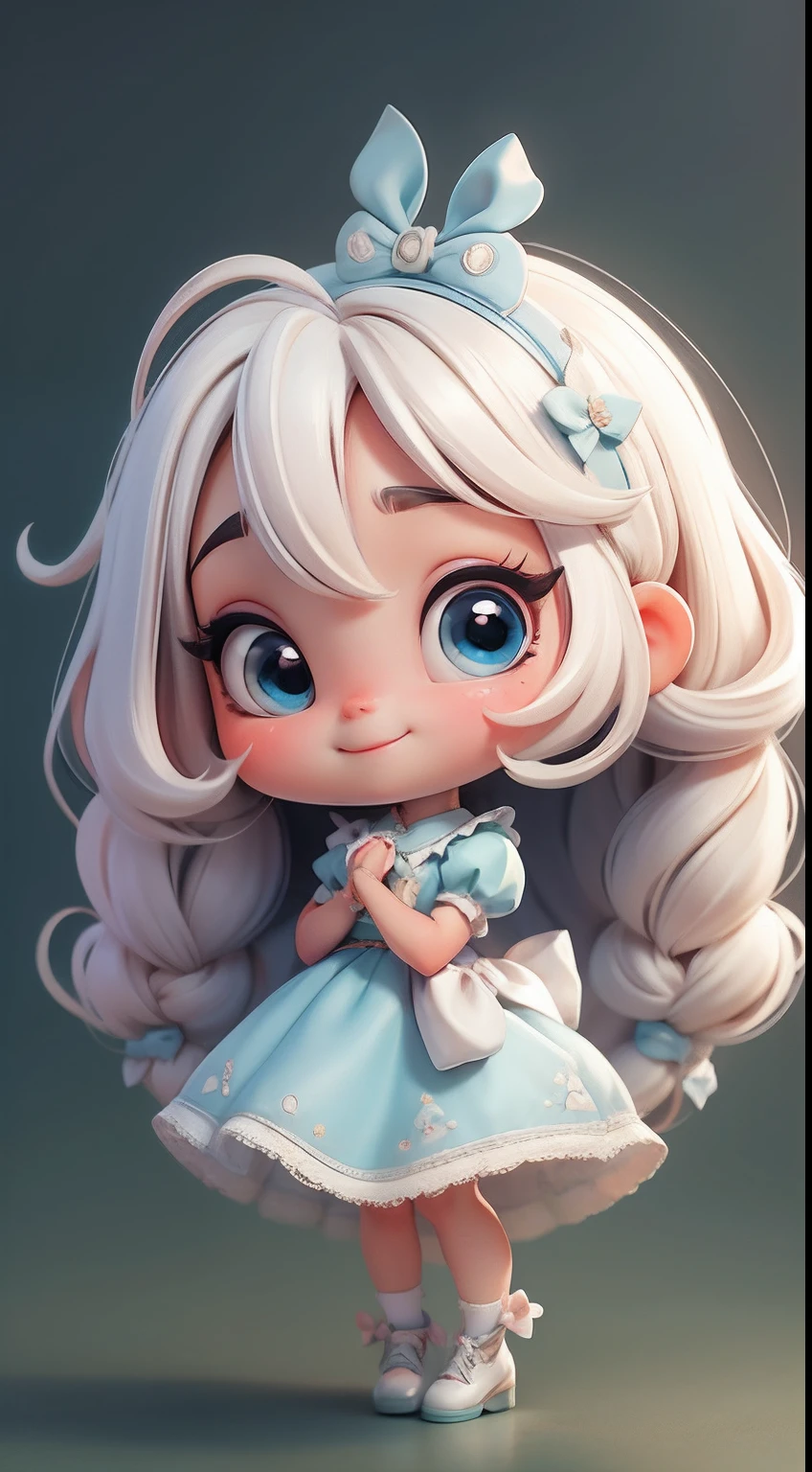 Create a li bahibi version of the Alice character in an 8K resolution.
Boneca Chibi Alice: She should look adorable and cute, Keeping the iconic elements of the original character. A Alice chibi deve ter um rosto redondo com olhos grandes e brilhantes, long eyelashes and rosy cheeks. Seus cabelos devem ser curtos e em tons vibrantes de loiro ou castanho claro.
Vestido encantador: Vista a Alice chibi com um vestido fofo e elegante em tons de vermelho ou branco. O vestido pode ter babados, lace and details that refer to the theme of Wonderland. Add loops or ribbons to add a touch of delicacy.
Avental e Arco: Acrescente um avental branco sobre o vestido da Alice chibi, tied at the waist with a delicate bow. O avental pode ter pequenos detalhes como bolsos ou bordados sutis.
Meias e Sapatos Fofos: Complete o visual da Alice chibi com meias listradas em azul e branco ou com detalhes divertidos. On the feet, coloque sapatos fofos de boneca, com amarras ou fivelas.
magical accessories: Add lovely accessories to Alice chibi, like a bow in the hair or a tiara with Wonderland-themed details. You can also include cute theme accessories in your hands.
Certifique-se de adicionar sombras, texturas e detalhes nos cabelos, Alice chibi's clothes and accessories to make her even more adorable and charming. Give him a smiling expression and a sweet smile on his face, capturing the essence of the character in a delicate and charming way.