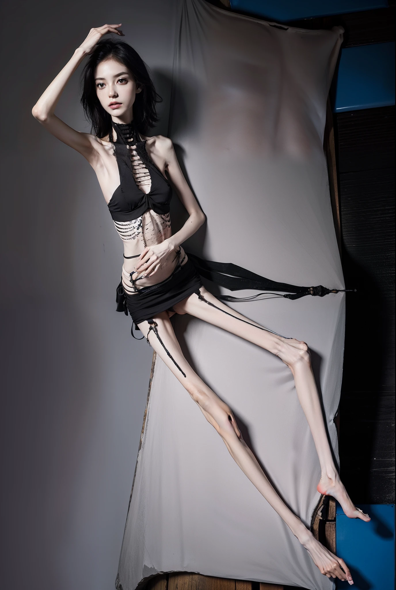 Skeleton Hunger Arafed woman in a black dress sitting on a bed - SeaArt AI