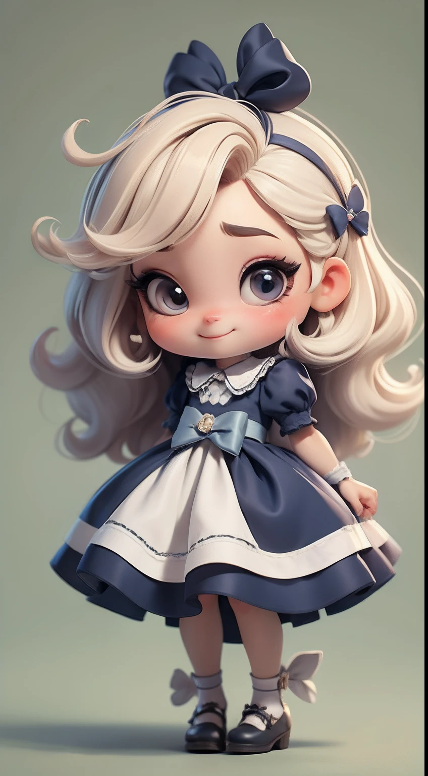 Create a li bahibi version of the Alice character in an 8K resolution.

Boneca Chibi Alice: She should look adorable and cute, Keeping the iconic elements of the original character. A Alice chibi deve ter um rosto redondo com olhos grandes e brilhantes, long eyelashes and rosy cheeks. Seus cabelos devem ser curtos e em tons vibrantes de loiro ou castanho claro.

Vestido encantador: Vista a Alice chibi com um vestido fofo e elegante em tons de vermelho ou branco. O vestido pode ter babados, lace and details that refer to the theme of Wonderland. Add loops or ribbons to add a touch of delicacy.

Avental e Arco: Acrescente um avental branco sobre o vestido da Alice chibi, tied at the waist with a delicate bow. O avental pode ter pequenos detalhes como bolsos ou bordados sutis.

Meias e Sapatos Fofos: Complete o visual da Alice chibi com meias listradas em azul e branco ou com detalhes divertidos. On the feet, coloque sapatos fofos de boneca, com amarras ou fivelas.

magical accessories: Add lovely accessories to Alice chibi, like a bow in the hair or a tiara with Wonderland-themed details. You can also include cute theme accessories in your hands.

Certifique-se de adicionar sombras, texturas e detalhes nos cabelos, Alice chibi's clothes and accessories to make her even more adorable and charming. Give him a smiling expression and a sweet smile on his face, capturing the essence of the character in a delicate and charming way.