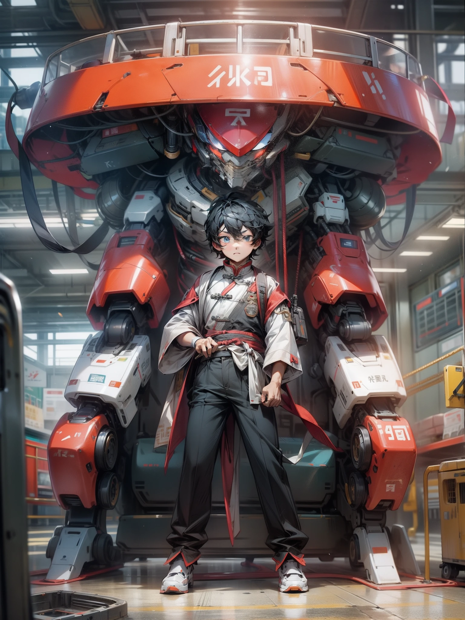 china boy,Stand in the cab of the robot,School-wise