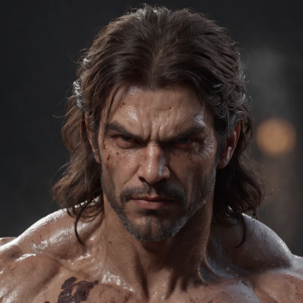 (professional 3d render:1.3) af (Realistic:1.3) most beautiful artwork photo in the world,Features soft and shiny male heroes, ((Epic hero fantasy muscle man rough wet hero angry look long hair short beard and ferocious expression in dynamic pose, Fantastic location, Majestic cluttered environment)), full body 8k unity render, action shot, skin pore, very dark lighting, heavyshading, Detailed, Detailed face, (vibrant, photograph realistic, Realistic, Dramatic, Dark, Sharp focus, 8K), (Old leather garments damaged by weathering:1.4), ((((Wear fur)))), (Intricate:1.4), decadent, (Highly detailed:1.4), Digital painting, rendering by octane, art stations, concept-art, smooth, Sharp focus, illustration, Art germ, (loish:0.23), wlop ilya kuvshinov, and greg rutkowski and alphonse mucha gracias, (Global illumination, Studio light, volumettic light), heavy rain, particles floating, lotr, fantasy, elf, full bodyesbian, ((Dark and ancient city background:1.3)),CGSesociety,art stations