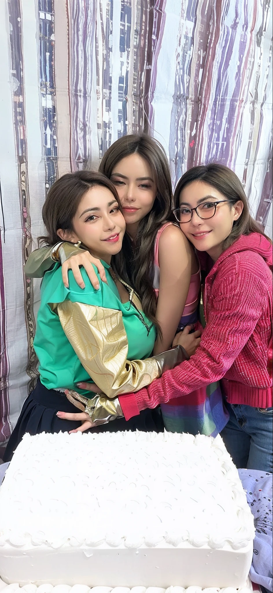 Three women hugging in front of a cake, Fotografia tirada em 2 0 2 0, mulher segurando outra mulher, taken in the early 2020s, tomada em 2 0 2 0, suave em _ O pano de fundo, Upload de alta qualidade, imagem de perfil, imagem empilhada, foto de perfil, muito definido, photo shoot, foto do perfil