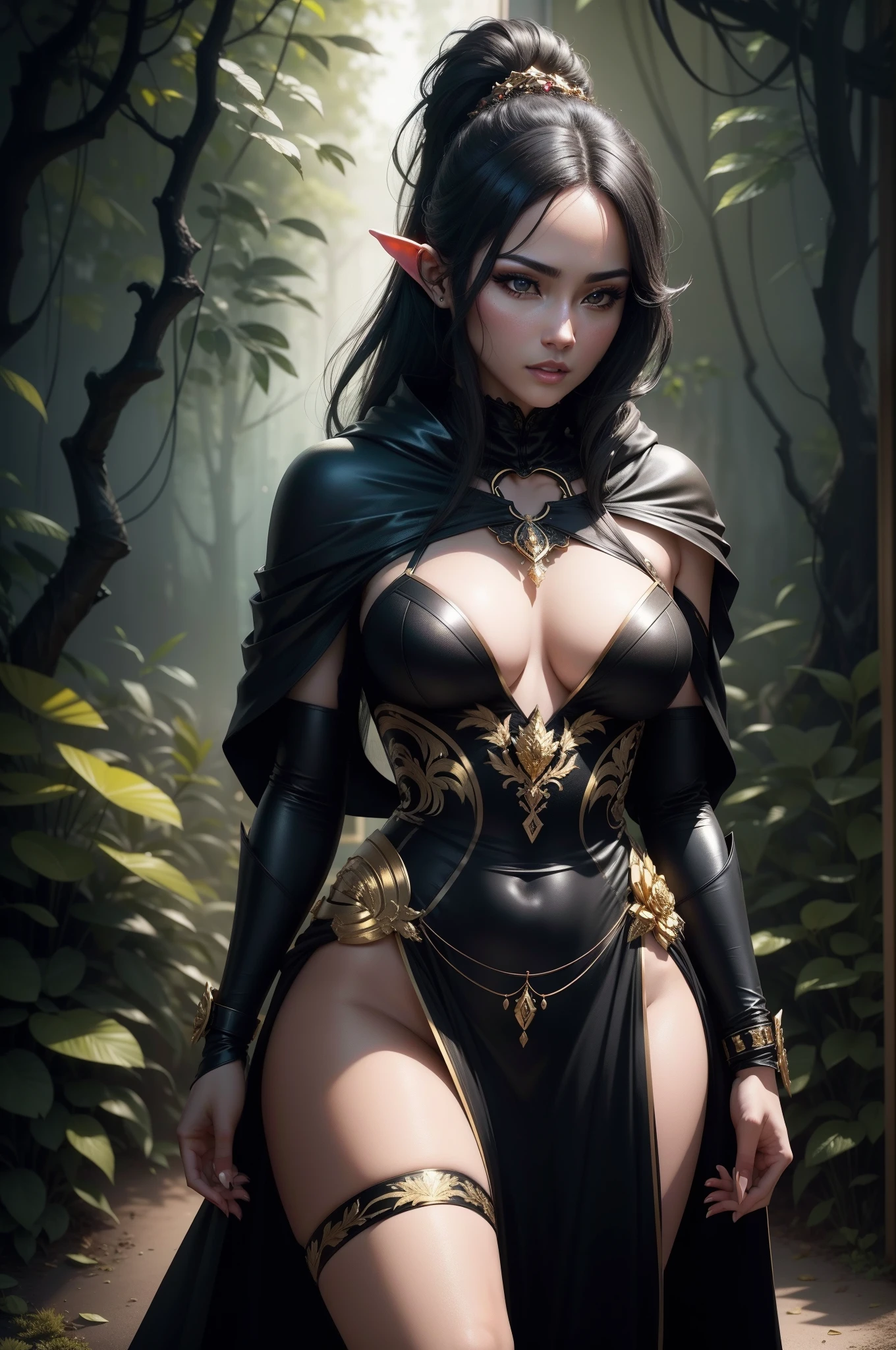 Black and gold exterior　A sexy　8K,　beautiful outfit　enticing　超A high resolution　A hyper-realistic　ultra high detailed　Ultra-high density　Golden decoration