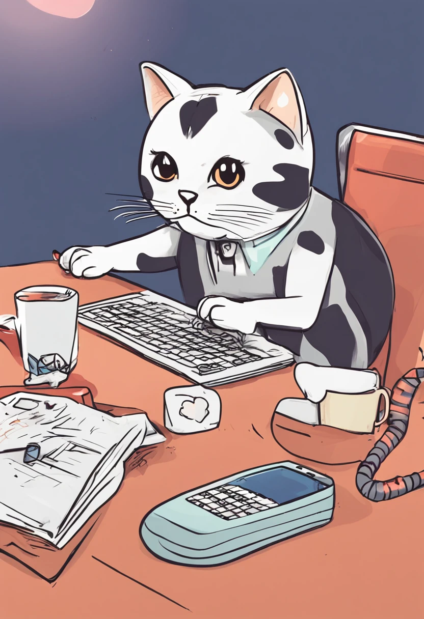 gato dos desenhos animados com telefone celular sentado em uma mesa com um fundo quadriculado, arte digital detalhada bonito, arte digital bonito, design do gato, painting digital adorable, caixa, gato bonito, stylized digital illustration, cute illustration, gato kawaii, anthropomorphic cat, Gato. pintura digital, miau, arte fofa, arte vetorial sombreada cel limpa, gato laranja, um gato bonito, cidade colorida no fundo