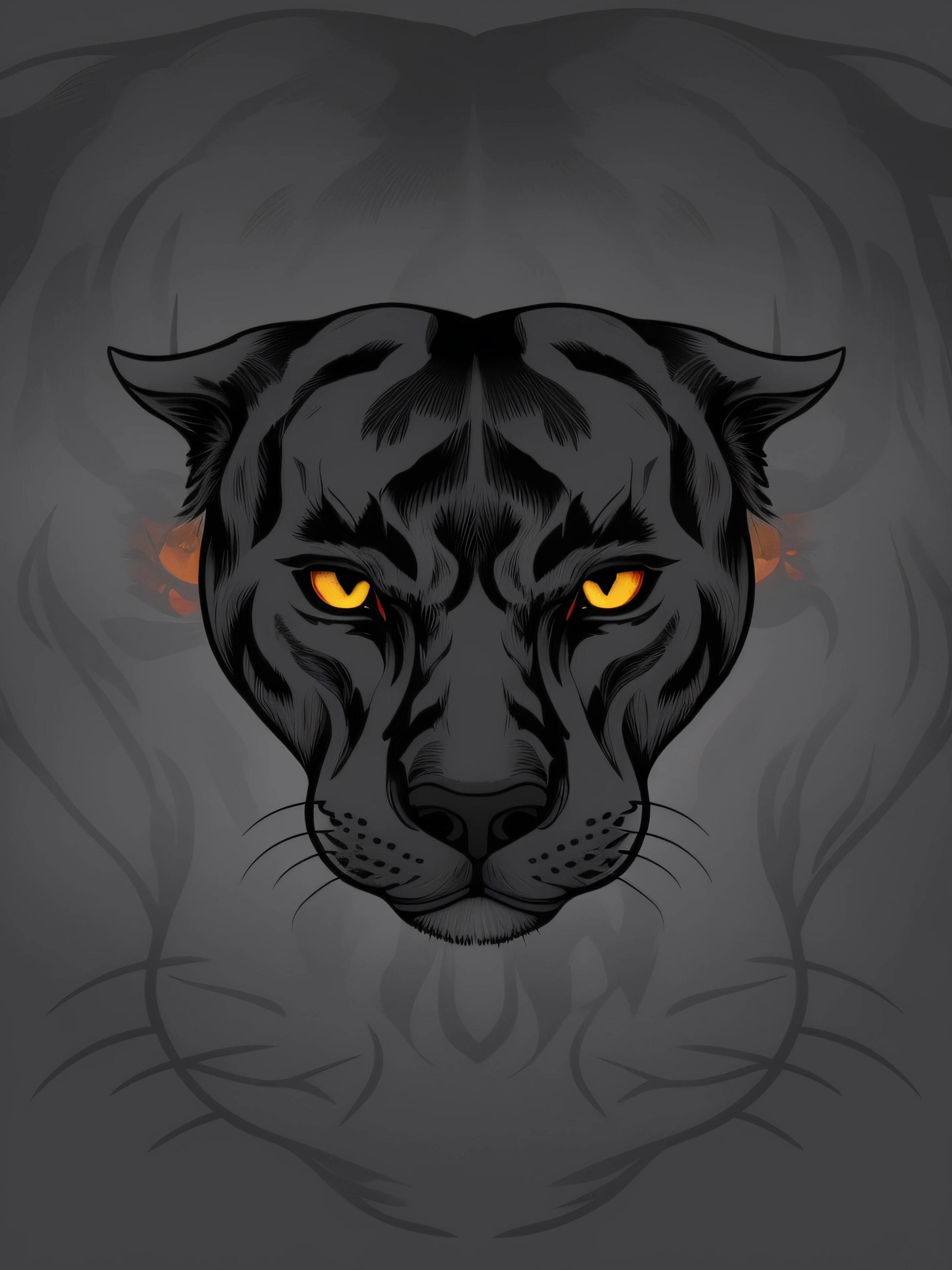 uma pantera negra com olhos brilhantes em um fundo escuro, pantera, A leoa preta lisa, Arte digital escura, mas detalhada, with symmetrical head and eyes, arte vetorial altamente detalhada, jaguar head tattoodesign, the smooth black jaguar, Olhos de gato grande, hard predatory look, arte vetorial, olhos ferozes, VectorArt detalhado, olhos vermelhos afiados, com olhos amarelos brilhantes