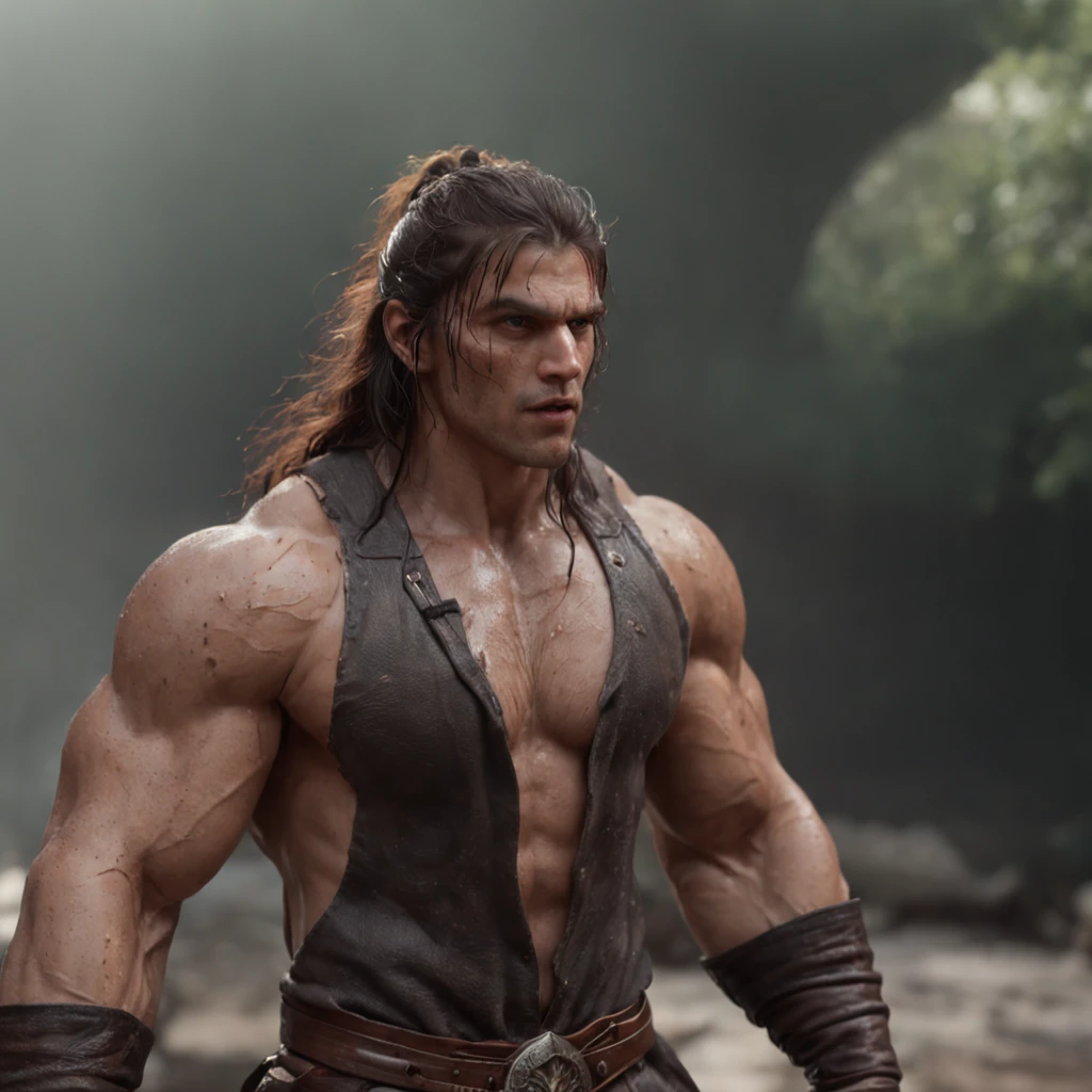 (professional 3d render:1.3) af (Realistic:1.3) most beautiful artwork photo in the world,Features soft and shiny male heroes, ((Epic hero fantasy muscle man rough wet hero angry look long hair short beard and ferocious expression in dynamic pose, Fantastic location, Majestic cluttered environment)), full body 8k unity render, action shot, skin pore, very dark lighting, heavyshading, Detailed, Detailed face, (vibrant, photograph realistic, Realistic, Dramatic, Dark, Sharp focus, 8K), (Old leather garments damaged by weathering:1.4), ((((Wear fur)))), (Intricate:1.4), decadent, (Highly detailed:1.4), Digital painting, rendering by octane, art stations, concept-art, smooth, Sharp focus, illustration, Art germ, (loish:0.23), wlop ilya kuvshinov, and greg rutkowski and alphonse mucha gracias, (Global illumination, Studio light, volumettic light), heavy rain, particles floating, lotr, fantasy, elf, full bodyesbian, ((Dark and ancient city background:1.3)),CGSesociety,art stations face of imran khan