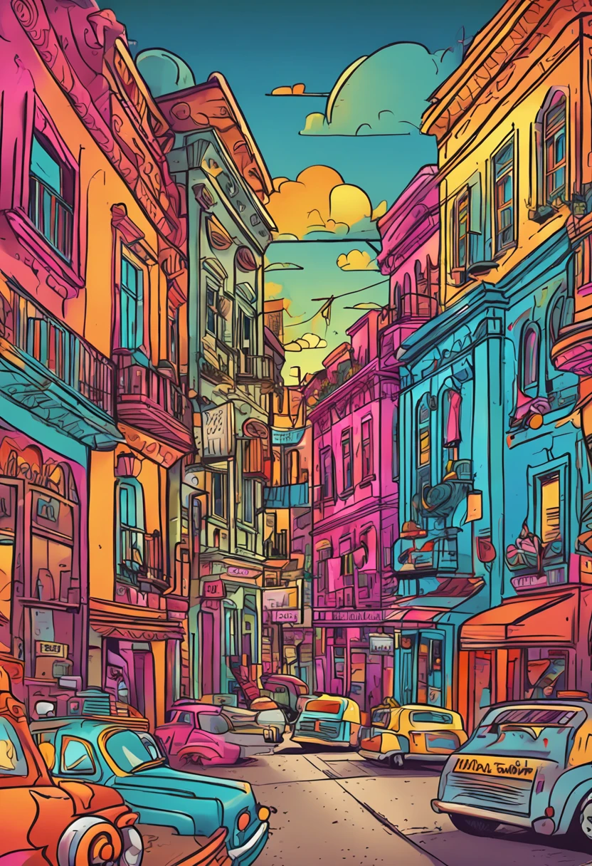 Cidade colorida, cartoon