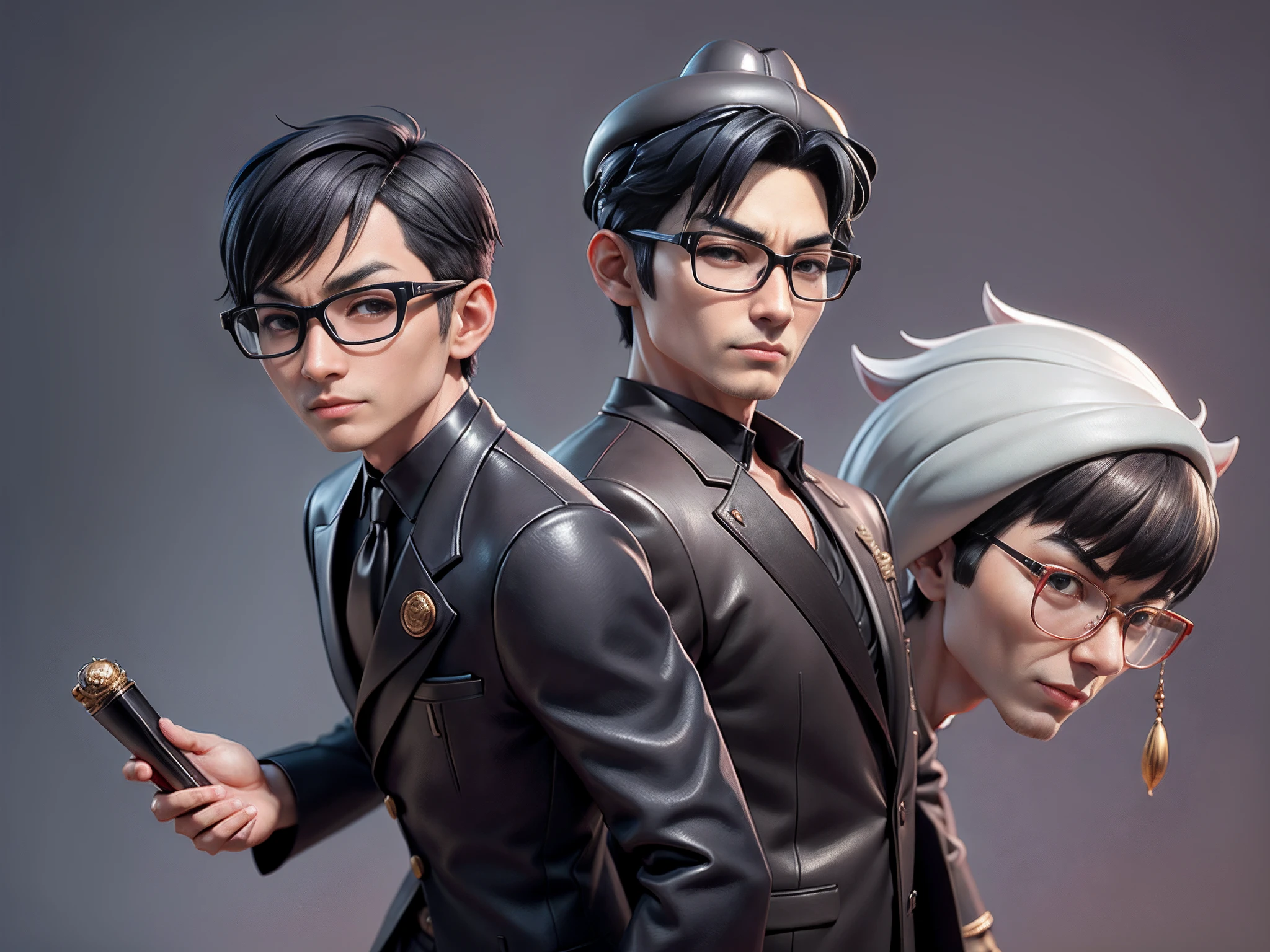 Young man with oriental face in leather hat, tiger, oriental face in formal suit, short black hair, silver glasses, digital painting, 3D character design by Mark Clairedon and Pixar and Hayao Miyazaki and Akira Toriyama, the illustration is a high-definition illustration in 4K resolution with very detailed facial features and cartoon-style visuals.