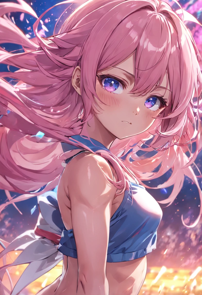 Menina anime com cabelo rosa e olhos azuis levantando uma barra, malhar, Melhor Anime 4K Konachan Wallpaper, menina em forma, menina anime sedutora, menina musculosa, musculoso!!, em uma academia, menina bonita do anime agachamento