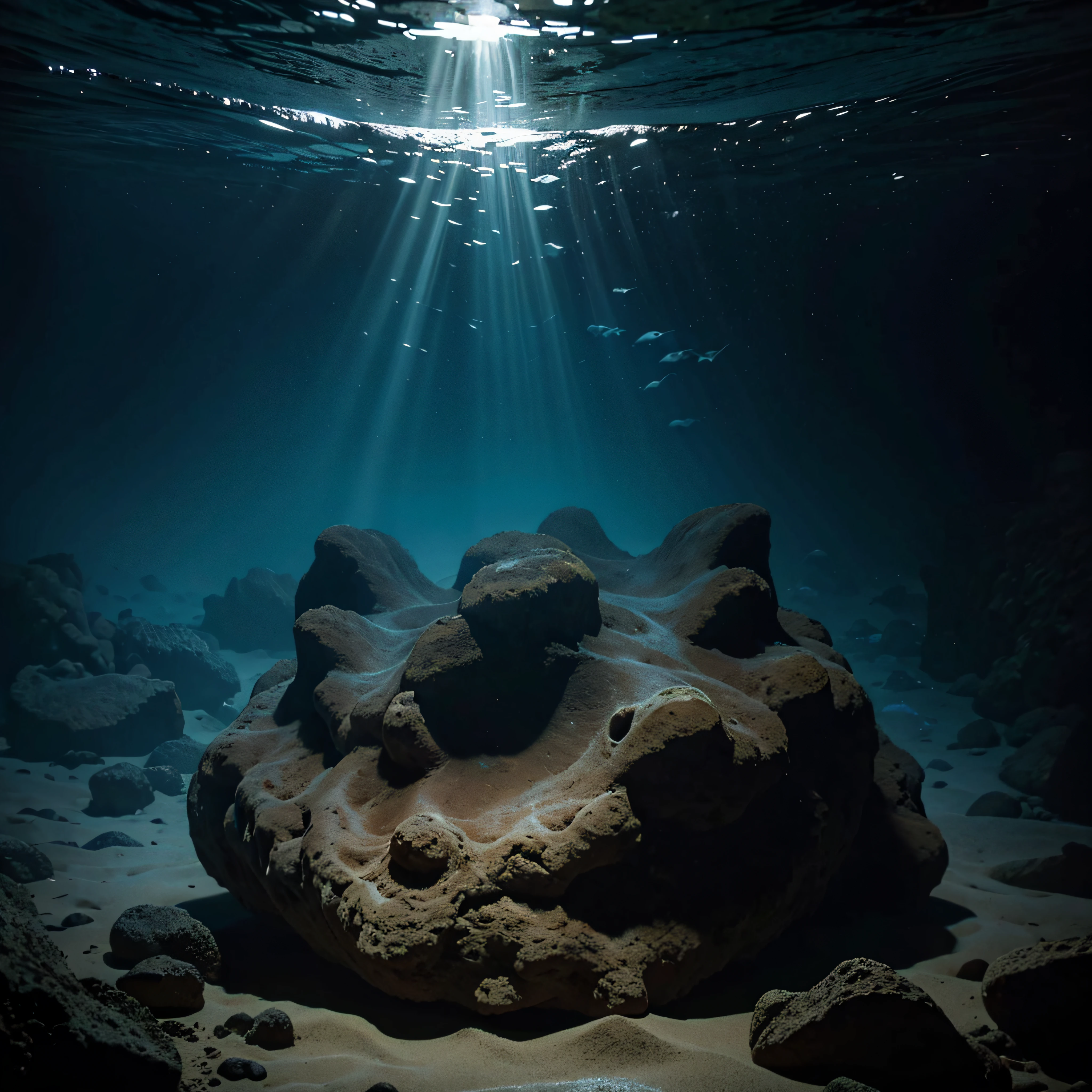 (extremadamente detallado, obra maestra, La mejor calidad, Under the Ocean), Estilo oscuro, volumetric illumination. textura de babosa, piel de caracol. manchas de tinta. Rococo composition. Luz de caravaggio