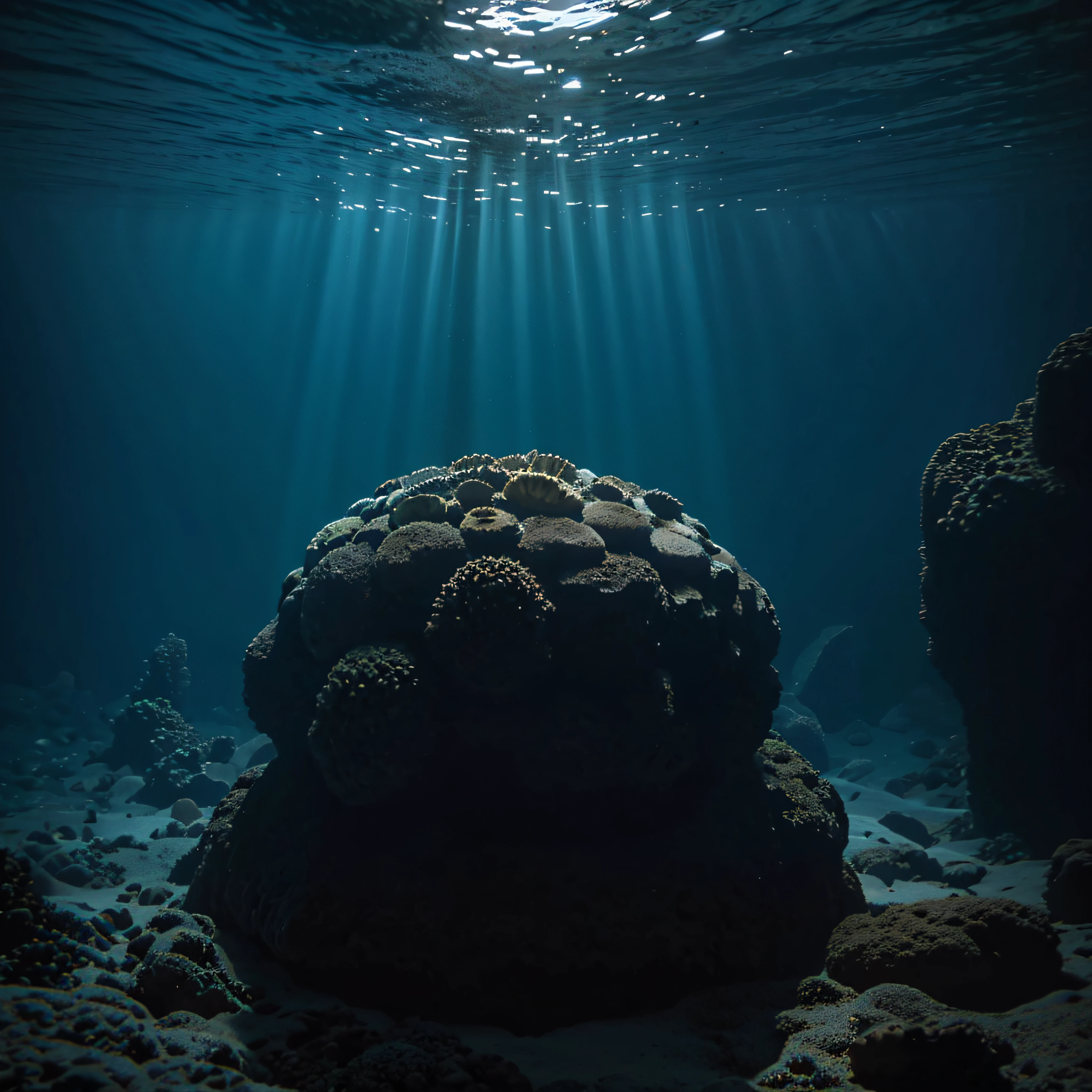 (extremadamente detallado, obra maestra, La mejor calidad, Under the Ocean), Estilo oscuro, volumetric illumination. textura de babosa, piel de caracol. manchas de tinta. Rococo composition. Luz de caravaggio