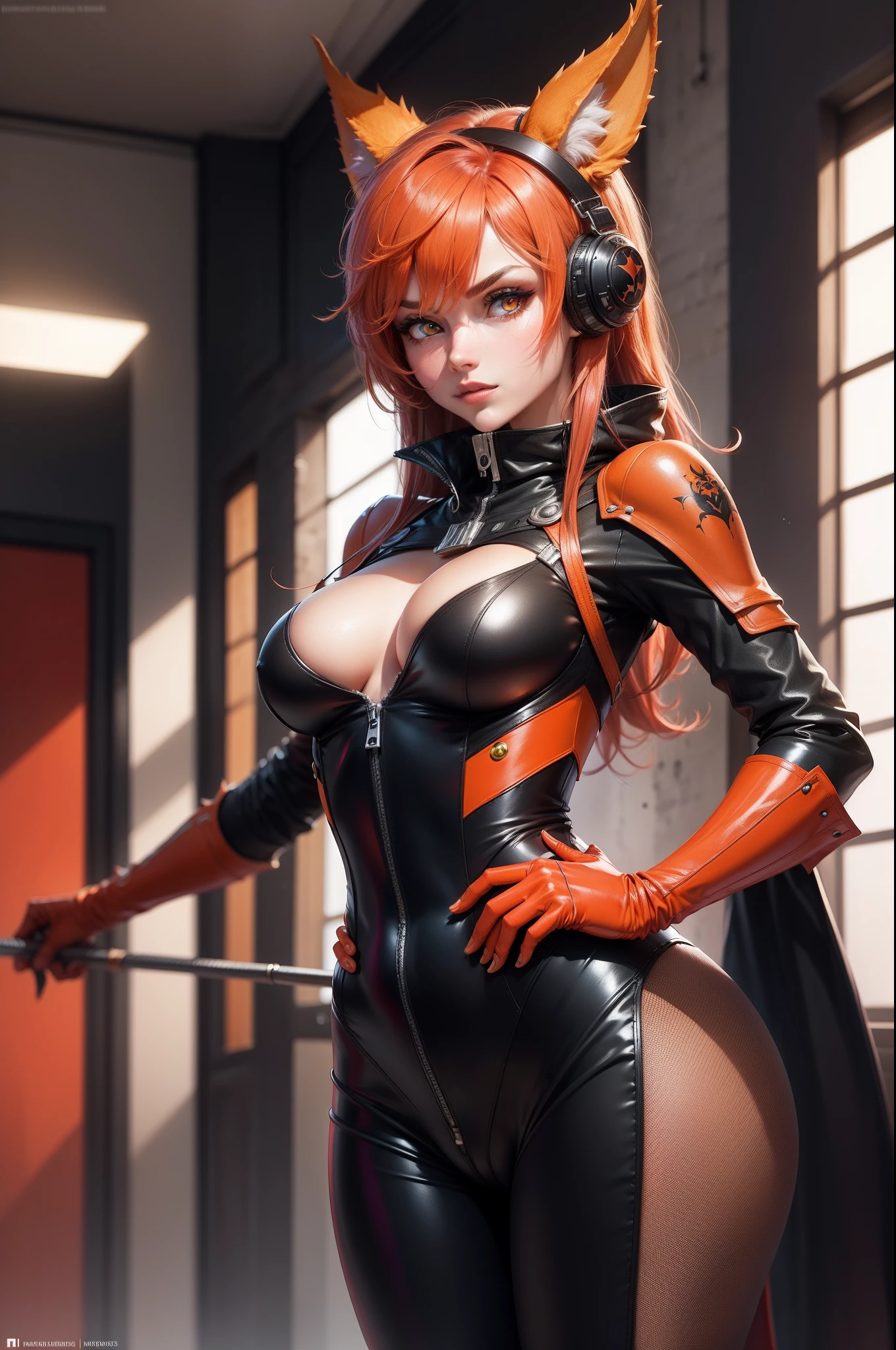 hight resolution , hyperrealistic , Viele Details, Digitale Kunst , Auf der Vorderseite lila-orange Spyro sexy weibliche Anthro Drache Acrador Mindmachine , fursona, mit einem SciFi-Blaster und roten Augen , Hintergrund : Neonlighs und Scifi Hanger mit Raumschiffen , in der Ferne stehen einige schwarz-rote Anthro-Anthro-Schakalsoldaten , Red banners on the walls