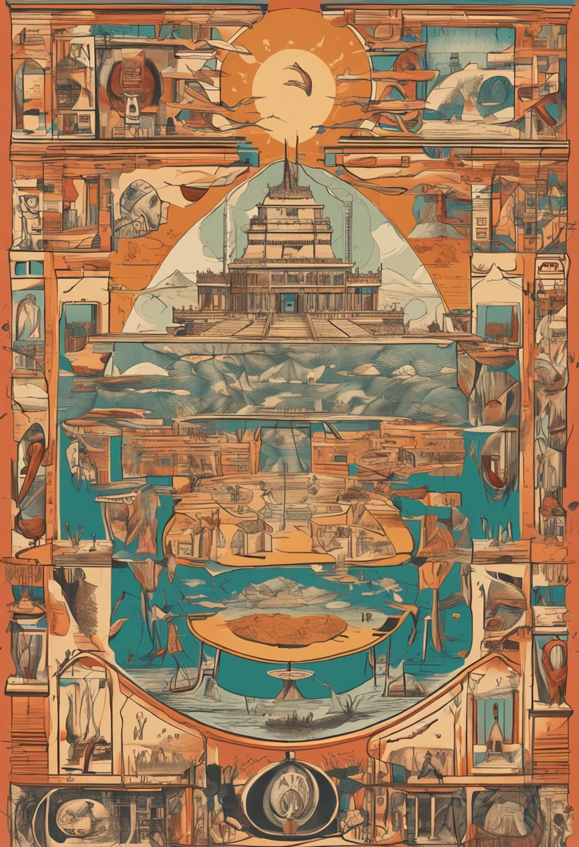 "Representation of the four phases of hyperreality by Jean Baudrillard", hieroglyph showing the four parts: lo real, Representation, el enmascaramiento, Simulation.