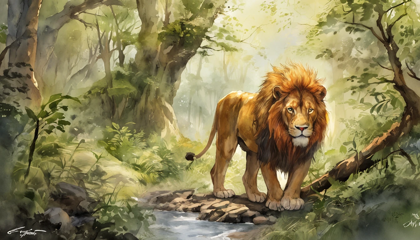 Lucas Bracey, Man hunting in the middle of the forest a ferocious lion , 8k, Foto RAW, (pele altamente detalhada: 1.2), (exposta: 1.1), (Costas expostas: 1.5), , (Vista de cima para baixo:1.5), ((::Jae Lee e Joe Madureira estilo ::2.0 comix illustration style,Estilo Tatoon ,, (fundo bonito e claro:1.2),, fantastic paintings , ::Jason Fabok e estilo Yoji Shinkawa ::2.0 comix illustration style,Estilo Tatoon , Comic book style , (fundo bonito e claro:1.2),, fantastic paintings ,estilo grafite; master part, melhor qualidade, alta qualidade, extremamente detalhado CG unidade 8k papel de parede, scenecy, fotografia premiada, HDR, extremamente detalhado, trending on ArtStation, trending in cgsociety, intrincado, High detail, Arte por Midjourney Style::JKenneth Rocafort ESTILO ::2.9 (master part:1.2, melhor qualidade), (belos olhos finamente detalhados: 1.2),