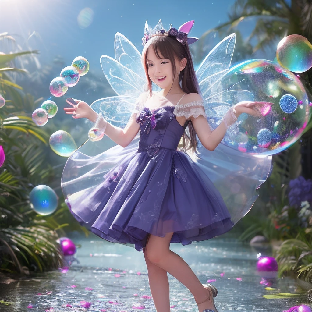 Ultra vision、Full body like、Fairy playing with soap bubbles、Transparent feathers、Smiling、Lots of soap bubbles around、Ultra Vision