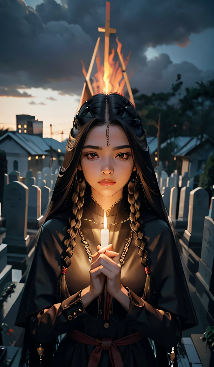 The master witches advanced towards the young witch with their eyes glowing an ominous red, casting ancient and powerful spells that distorted reality itself. The air around them pulsed with dark energy, tearing apart the fabric of existence and opening rifts to hellish dimensions. In response, the young witch summoned her last reserves of courage and determination, raising her trembling hands to conjure a barrier of blinding light that reverberated with the purity of her newfound soul. A cacophony of ancient voices resonated in the magical air, echoing ancient prophecies and forgotten secrets. The elements of nature roared in chorus, supporting the young witch's cause against the forces of age-old darkness. The duel between light and shadow reached its climactic climax, with bursts of rainbow energy spreading across the chaotic scene like divine meteorites.