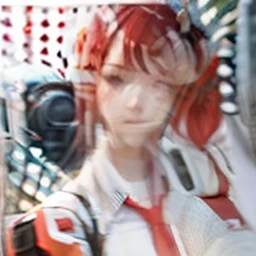 1 girl, power chainsaw man in white clothes with red hair