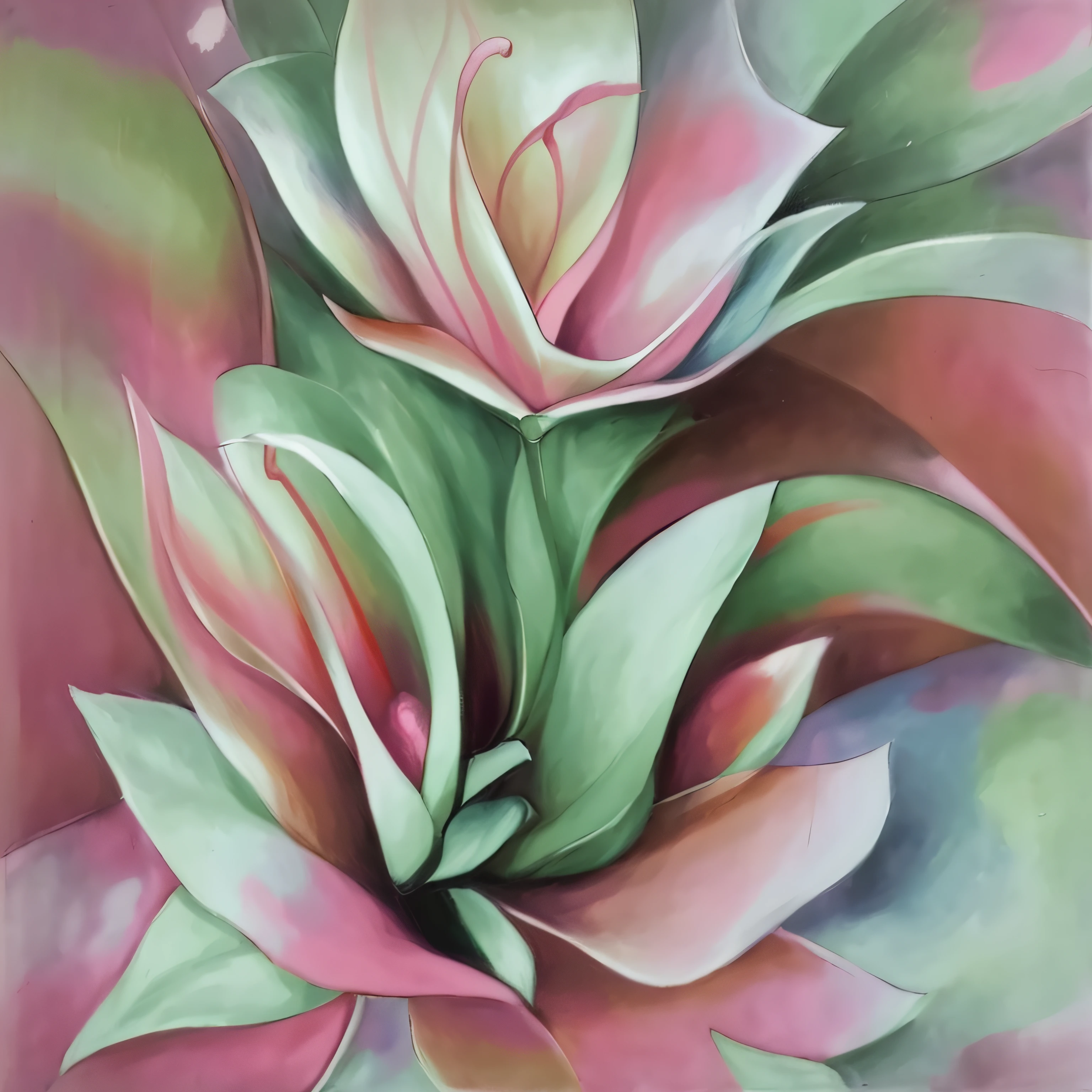 painting of a pink and green flower with green leaves, soft airbrushed artwork, airbrush on canvas, pastel art, pastel artwork, airbrushed artwork, pastel painting, pastel style painting, airbrushed painting, airbrush art, airbrush digital oil painting, an airbrush painting, painting on silk, oil painting in a modern style, soft focus oil canvas painting