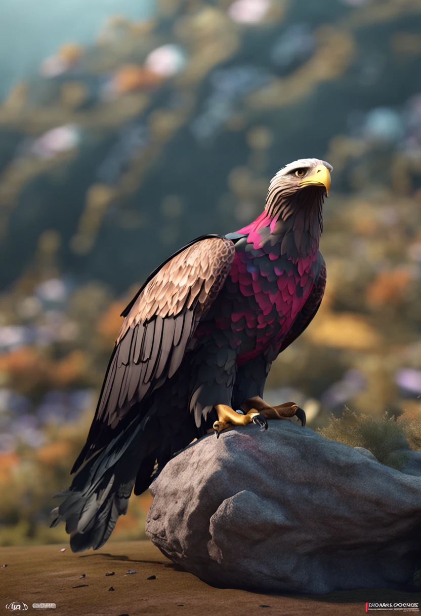 Cute little colored eagle, vray render, Kawai, sorrir