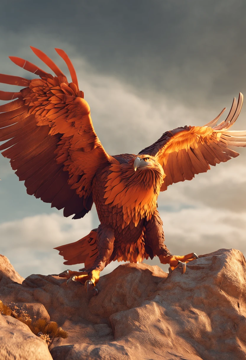 Small orange eagle, vray render, Kawai, sorrir, oculos futurista