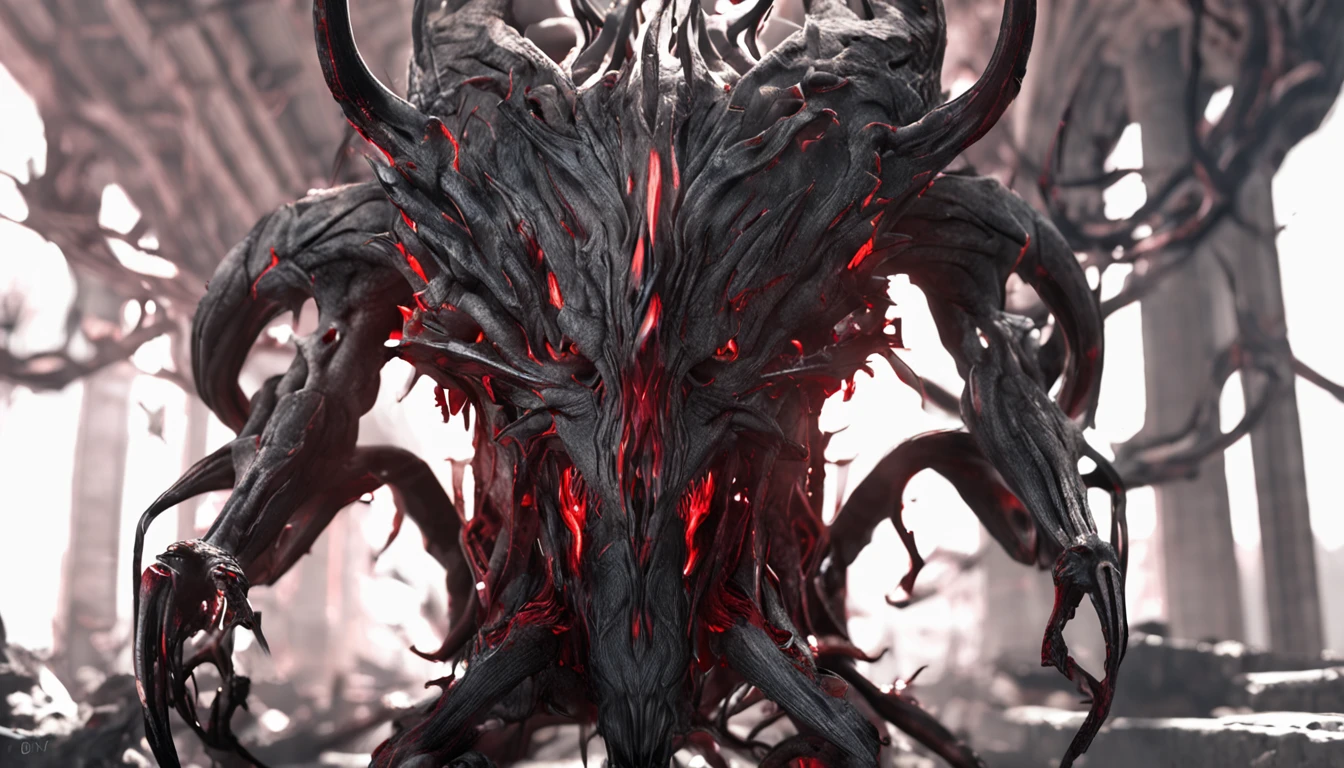 (Aschenhardt Style:1.4), Masterpiece, Best Quality, High Quality,(Dark shapeless creature with dark red glow and red eyes and surrounded by darkness:1.2), (in profile), (Darkness:1.2), Abstraction, Deep Sea, Award-winning photography, Depth of field, HDR, Very detailed, Trending in art stations, Trending in CGsociety, Complex, High detail,(Masterpiece:1.2, Best Quality), (Best Lighting, Very Delicate and Beautiful), (Best Lighting, Very Delicate and Beautiful), (Beautiful Detailed Face), (Detailed Eyes and Detailed Face:1.2), Dark Fantasy, (Young Girl, Little Beast, 1girl, Solo, Crazy Smile, Pale Skin,19 Piercings,((tattoos all over body,Tribal tattoos all over legs)) gray hair, glowing red eyes, dynamic angle, vampire), (get chains, magic circles, graffiti on the wall, in the background)),get demons to be summoned), magic thunder, pointy_ears, fangs,demon wings,demon horns,blood on face,blood rain,blood mist,(depth of field),high contrast,(blood splash:1.4),cowboy shot,full body, black lace up thigh boots,shout, Sacrifice, Magnificent Stage