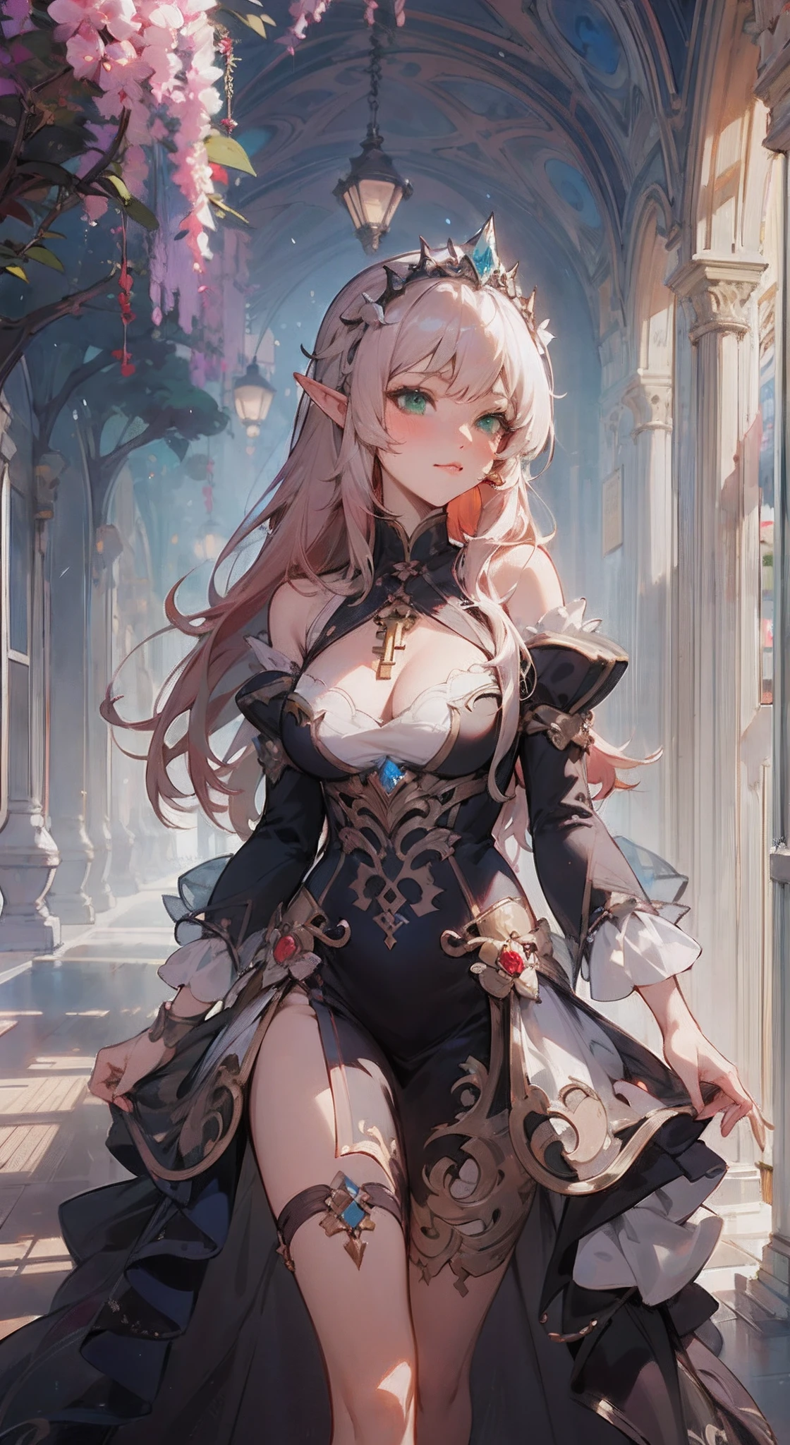 anime elf princess in a white dress, guweiz on artstation pixiv, guweiz on pixiv artstation, cushart krenz key art feminine, beautiful alluring anime woman, detailed digital anime art, cute anime waifu in a nice dress, anime goddess, 2. 5 d cgi anime fantasy artwork, Red Hair, Green Eyes, tiara