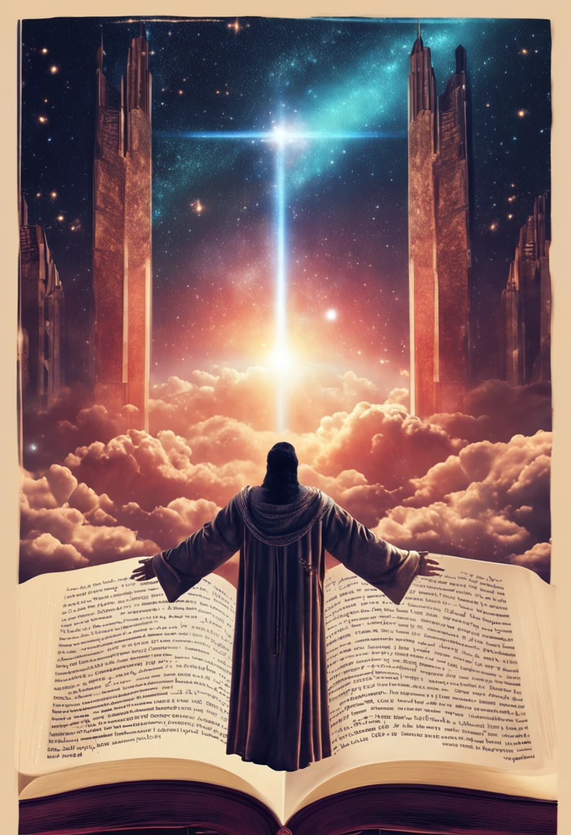 realistic drawing sacred bible in space heavenly light