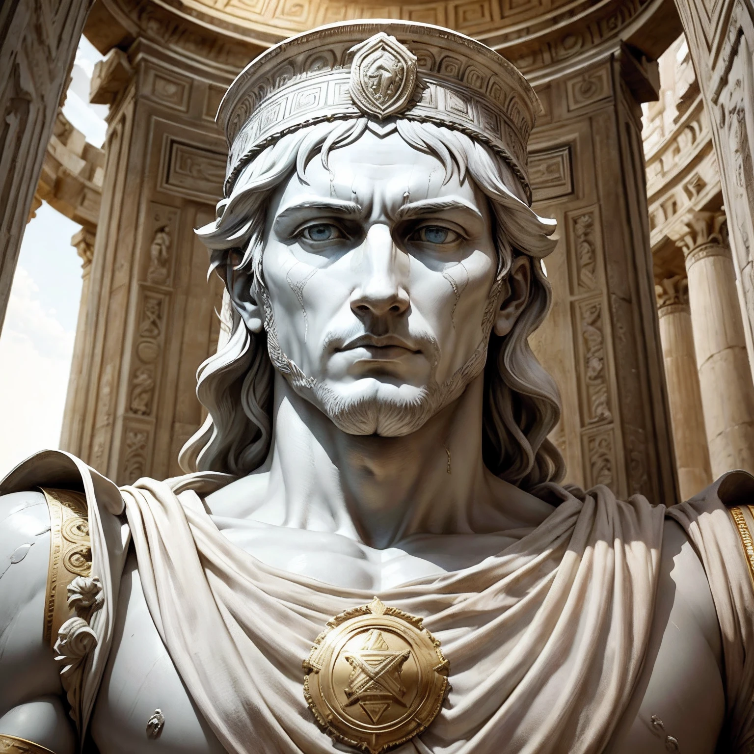 Arafed statue of a man with a crown and a gold medallion - SeaArt AI