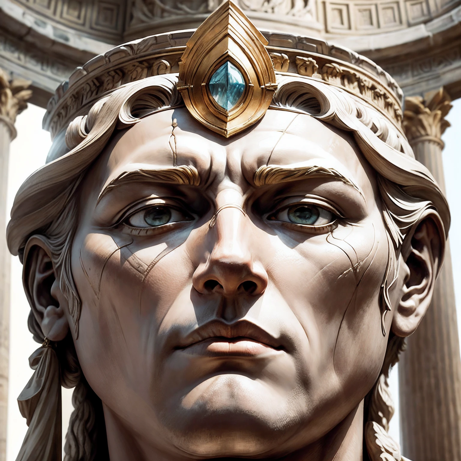 Caesar great Legendary emperor hyper realistic super Beautiful sculpture hyper realistic super detailed main details of the Roman pantheon. He rebuilt and enlarged the Temple of Jupiter from the Capitol on Capitoline Hill in Rome.., making it one of the most magnificent and imposing temples in the city