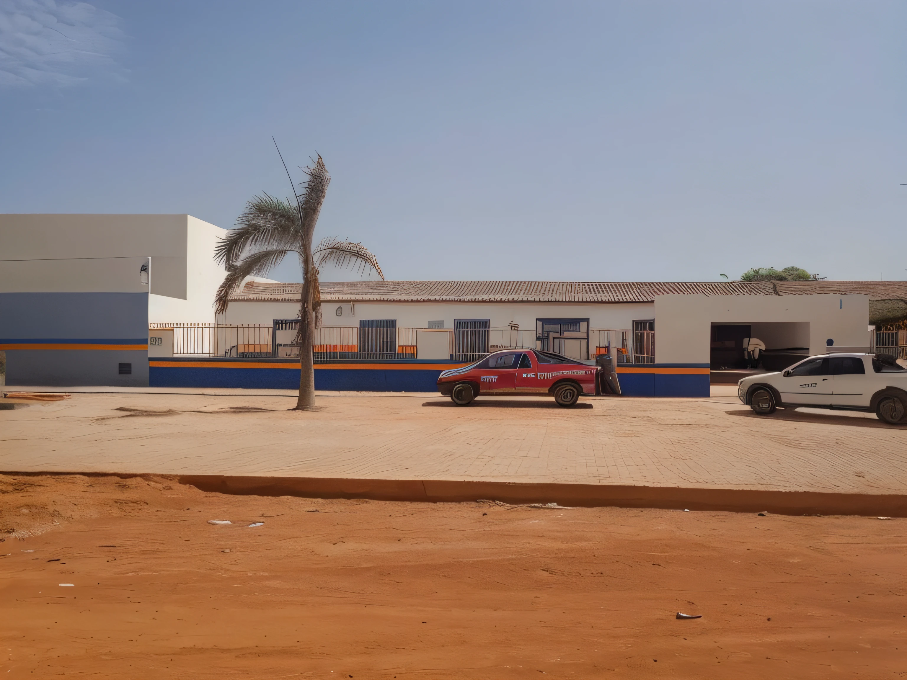 There is a car parked in front of a building with a palm tree, delegacia, adreas rocha, Directed by: Willian Murai, bus station, imagem frontal, Malika Favre, imagem limpa, imagem central, by Rodolfo Amoedo, edu souza, por Julius como se, bispo do rosario, dispositivo completo