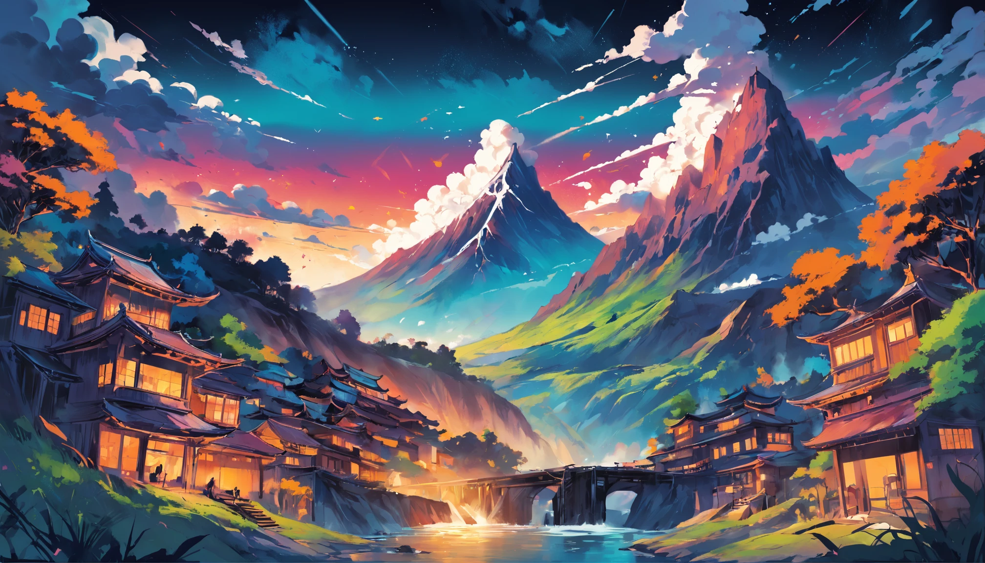 landscape surrounded by vibraprint ready vector t-shirt design, professional vector, high detail, t-shirt design, graffiti, vibrant, nt, cityscape.