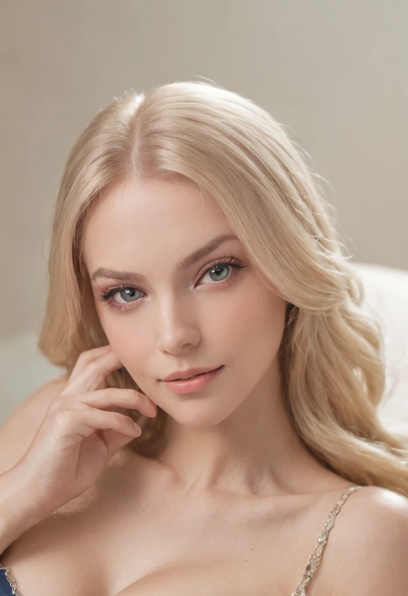 Photorealistic master pis huge blonde breast sitting on sofa, beer in hand, Full Body Perfect Body, face perfect, smiling, hard disk, Distance Frame