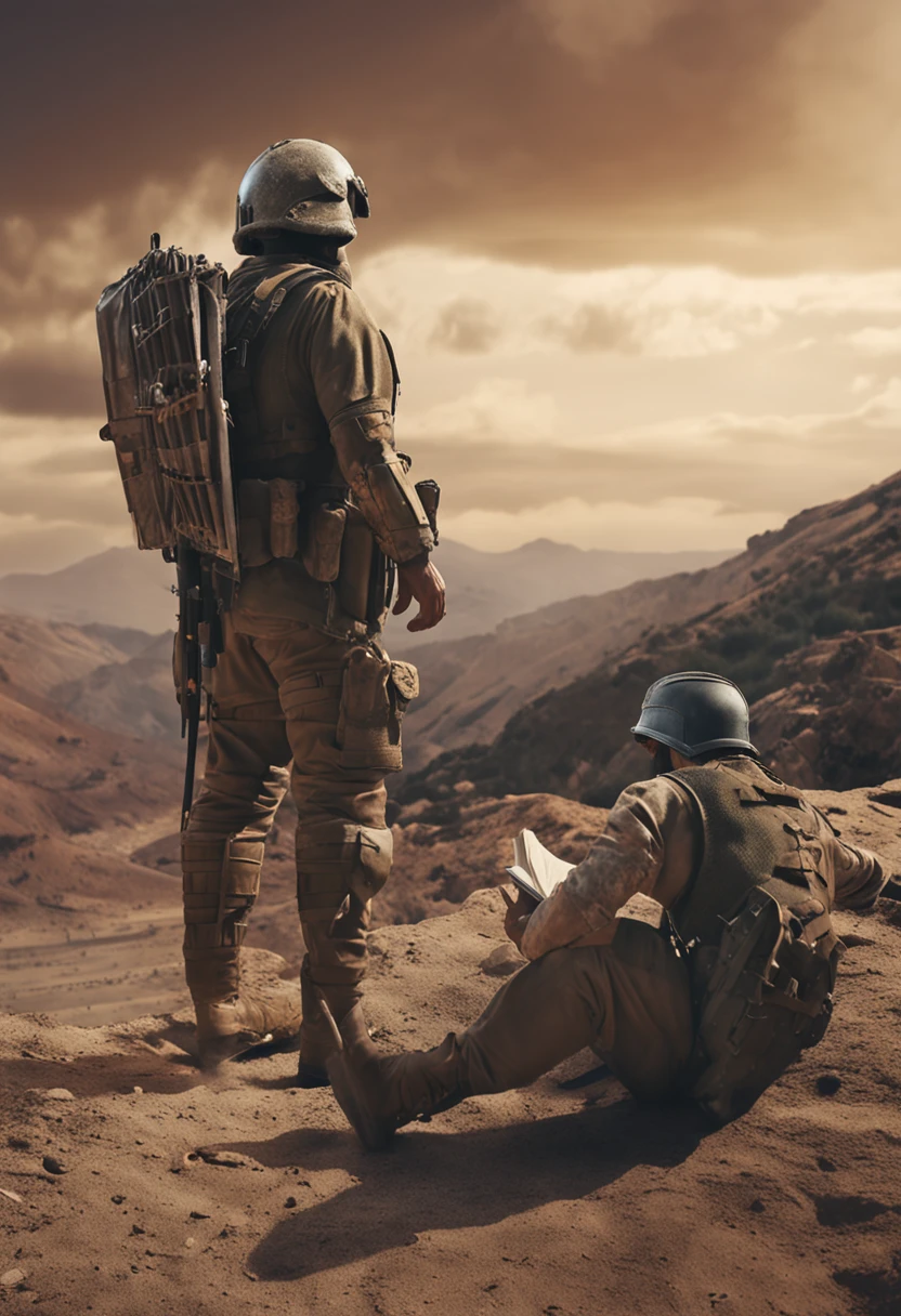 3 imagem soldado com armadura super realista 8k,holding the holy Bible ,Apocalyptic place , pregando o evangelho para as pessoas pobres , priorizar detalhes