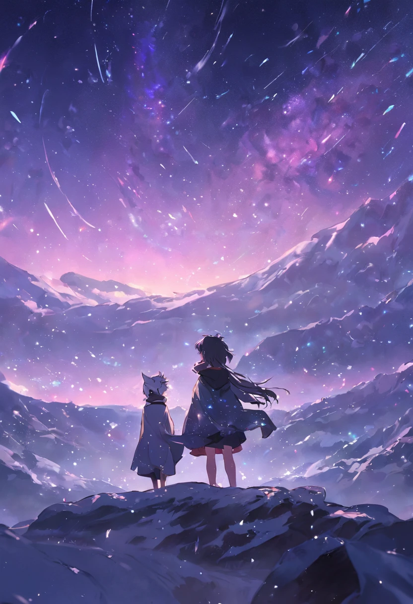 Lobo na neve, noite estrelado com aurora