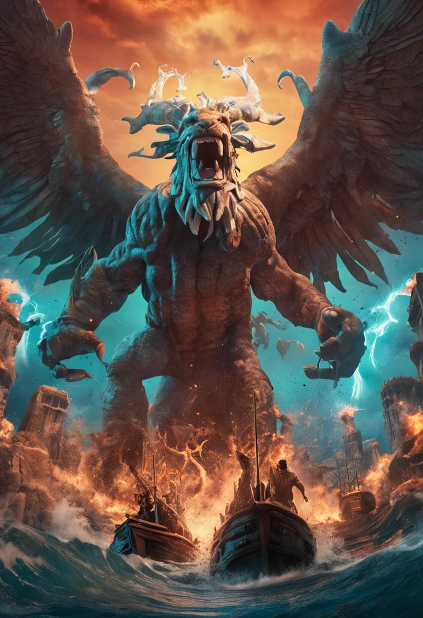 The clash of titans as Poseidon and Zeus clash their tridents in a fierce battle of wills.