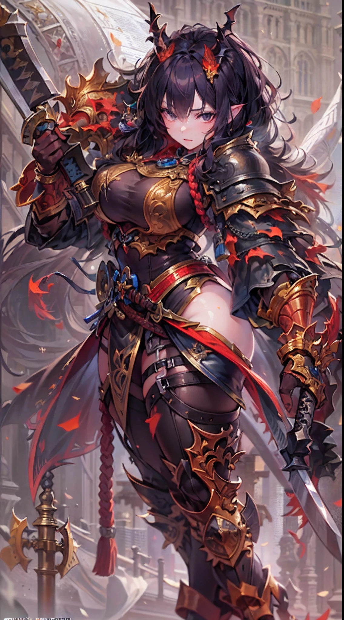 there is an illustration of a woman samurai fighting a red skinned demon in the streets at night. A Japanese woman samurai, a female warrior, ultra detailed face (best details, Masterpiece, best quality: 1.5), ultra feminine, exquisitely beautiful pale skin, long hair, black hair, dynamic eyes color, armed with a katana (best details, Masterpiece, best quality: 1.5), shinning sword (best details, Masterpiece, best quality: 1.3) wearing armor. BREAK  a [demon] (best details, Masterpiece, best quality: 1.4), red skinned (best details, Masterpiece, best quality: 1.5), black eyes, black mane, bat wings (best details, Masterpiece, best quality: 1.5), horns, big horns, armed with a long blade covered in flames (best details, Masterpiece, best quality: 1.5), covered in red fire. medieval Japanese street (best details, Masterpiece, best quality: 1.4) background, night time, moon light, street lamp light, Ultra-Wide Angle, high detail, award winning, best quality, HD, 16K, 3D rendering, high details, best quality, highres, ultra wide angle, 3D rendering, photorealistic, ultra realistic [[anatomically correct]]