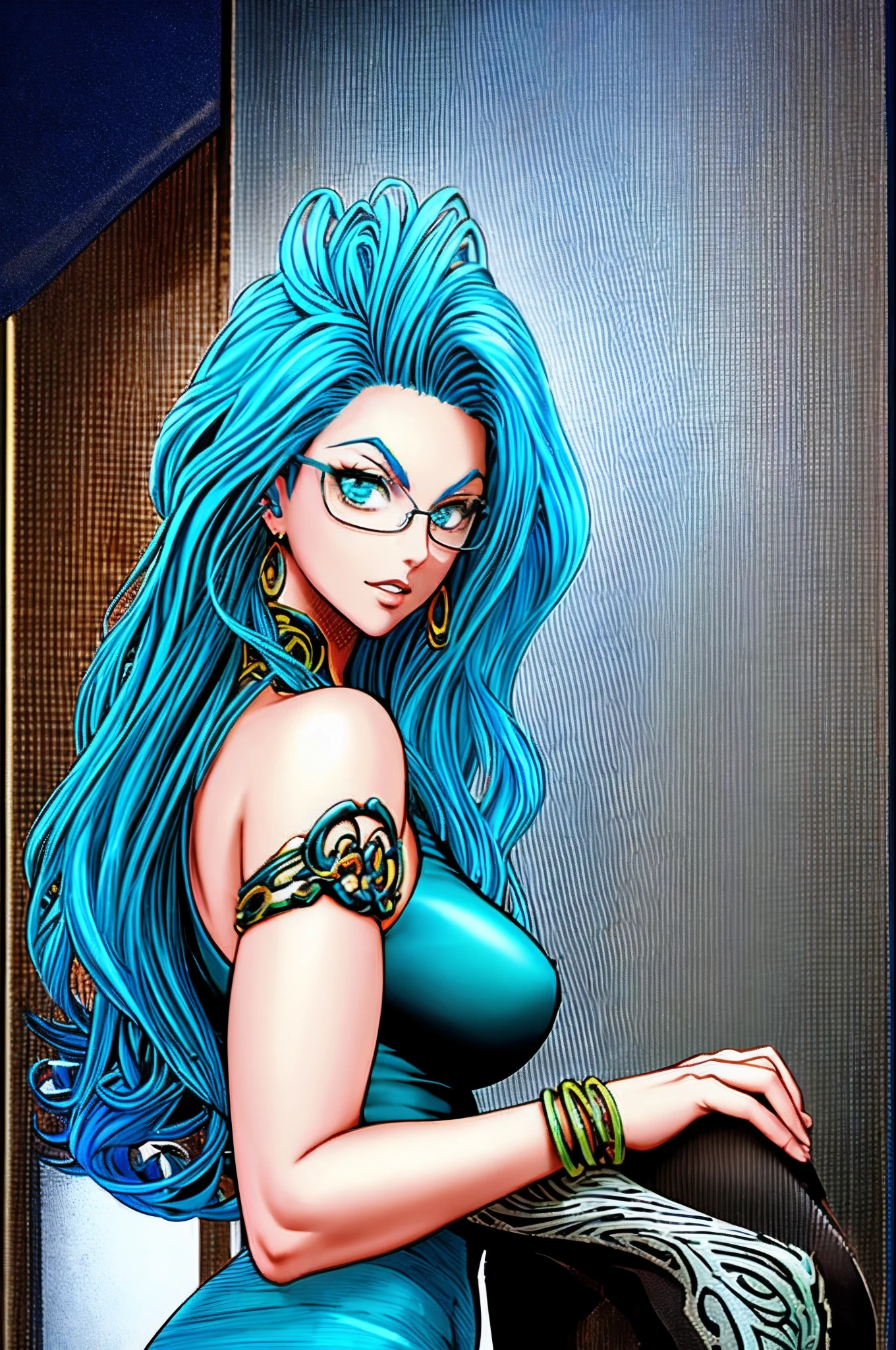 anime girl with blue hair and glasses posing by the water, anime girl with teal hair, miura, nami from one piece, nami one piece, with long turquoise hair, portrait knights of zodiac girl, beautiful blue haired girl, nico robin, nami, with blue hair, girl with blue hair, beautiful portrait of nami, knights of zodiac girl